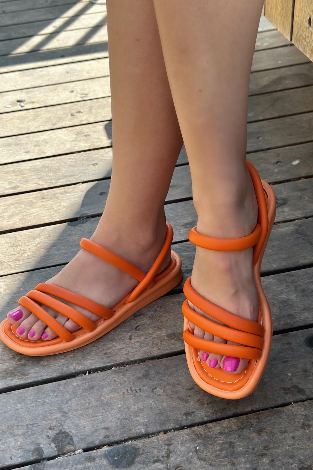 Sanpe Mat Deri Kadın Sandalet Turuncu