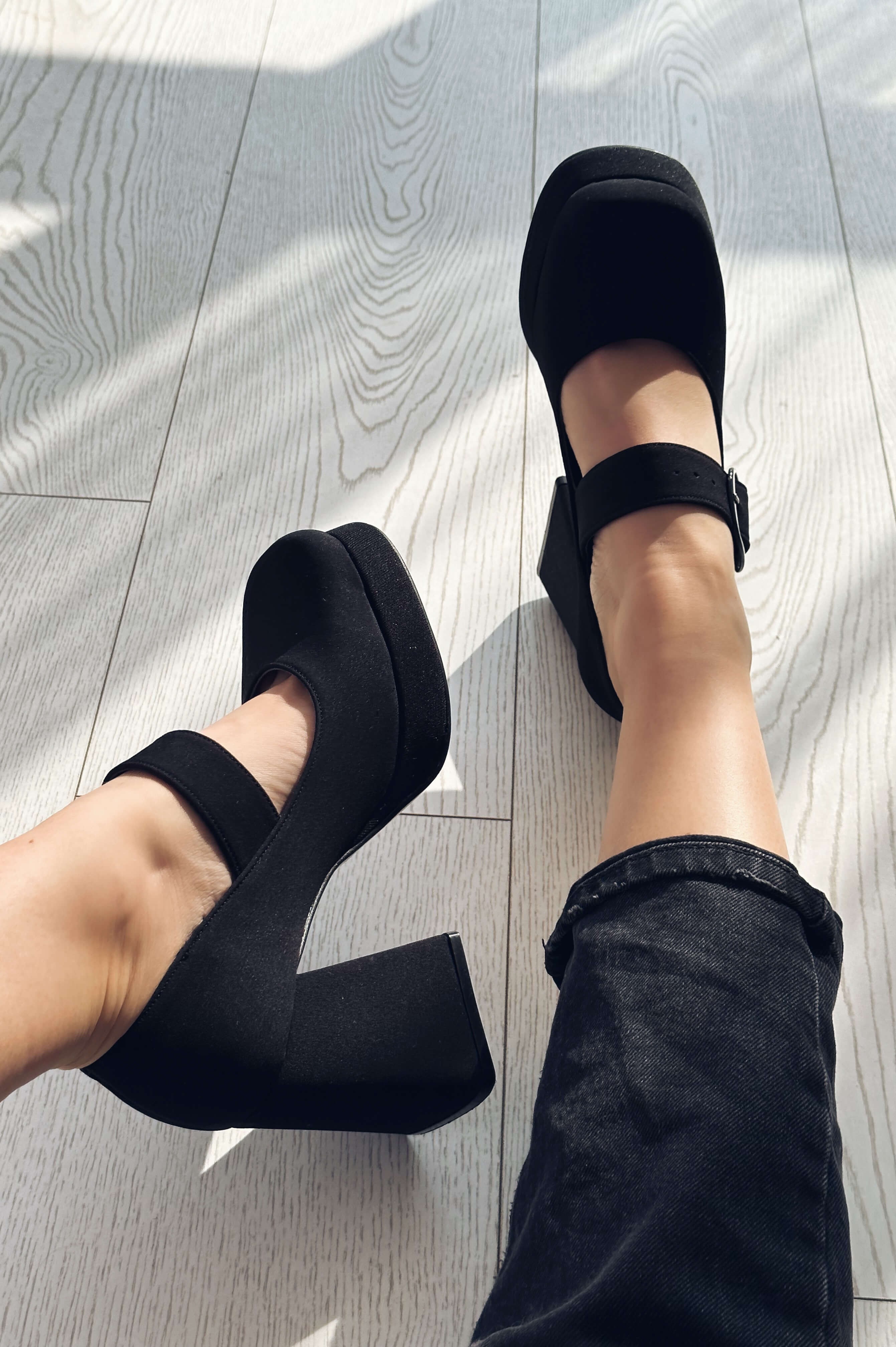 Alpons Saten Kadın Platform Topuklu Ayakkabı Siyah