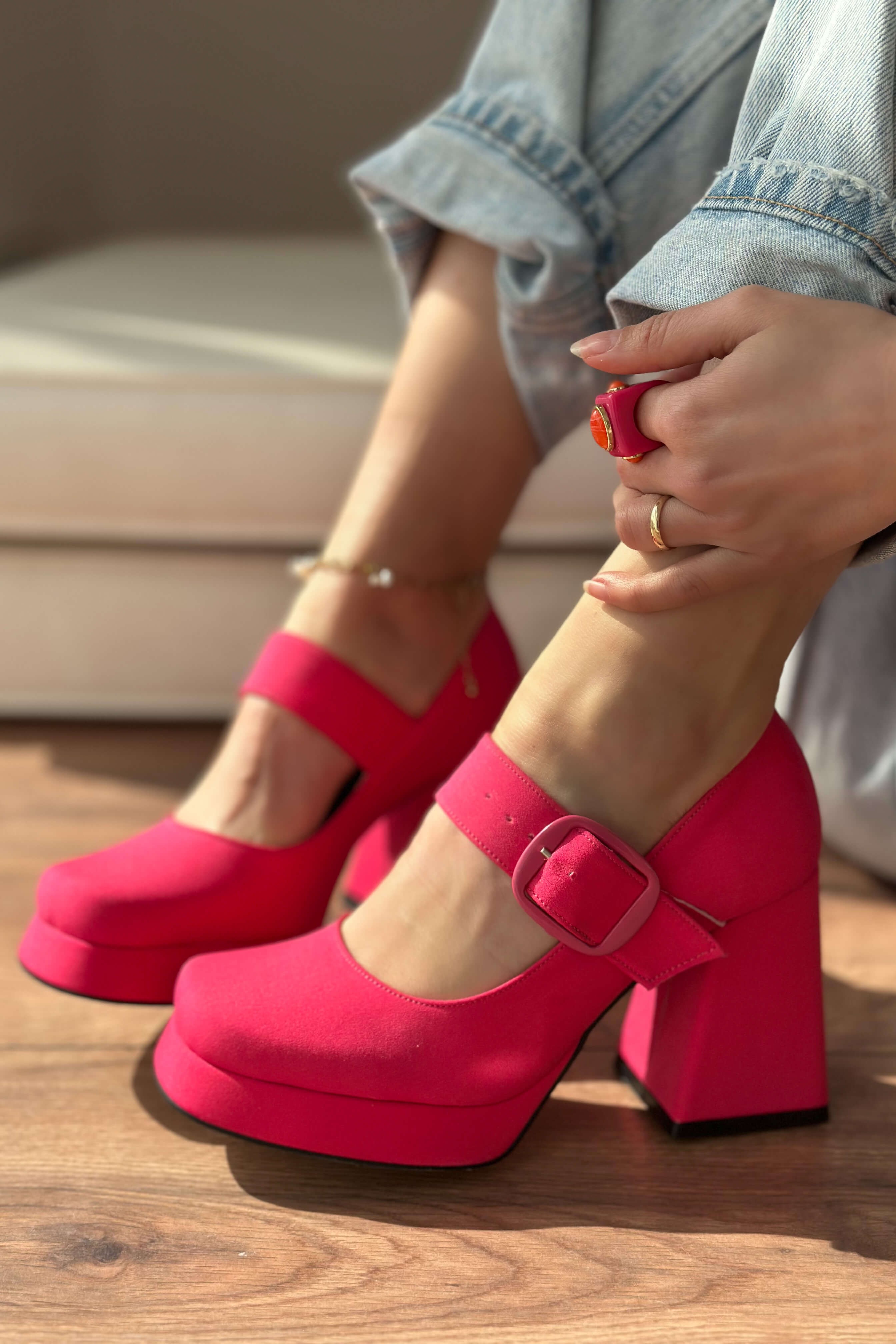 Alpons Satin Woman Platform Heels Shoe Fuchsia Pink