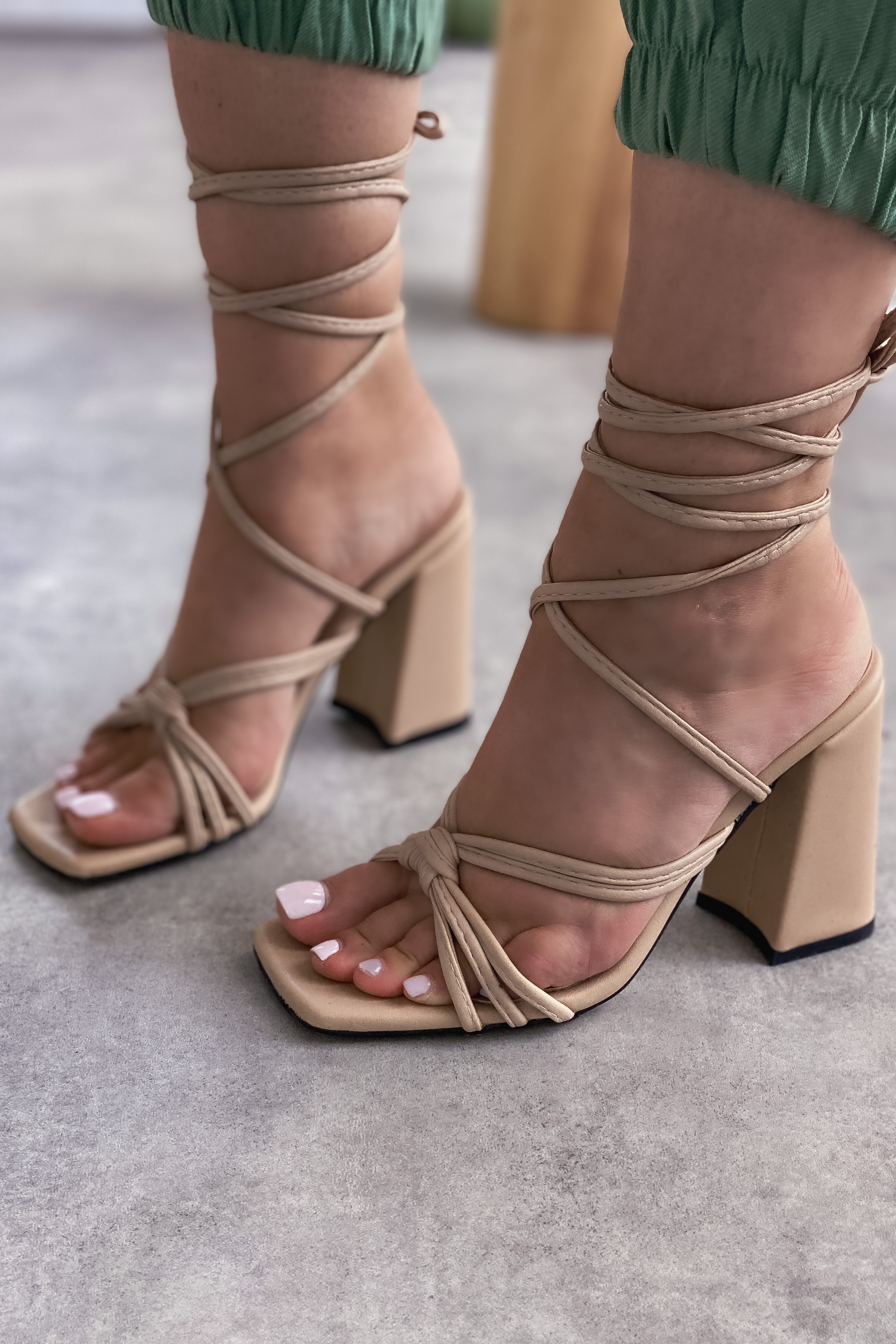 Rondepa matte leather high heels shoes nude