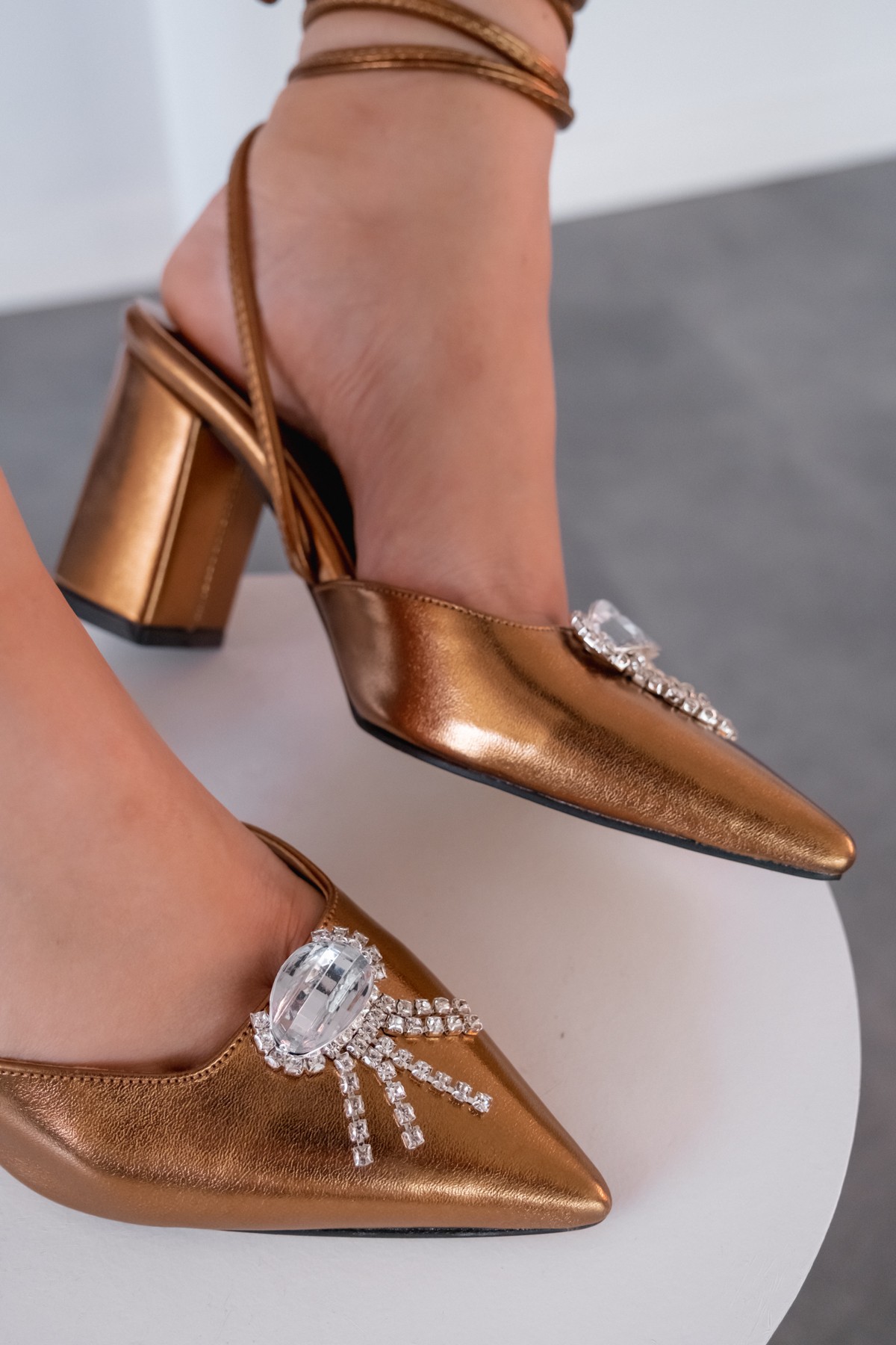 Teldina bright satin leather high heeled stiletto bronze
