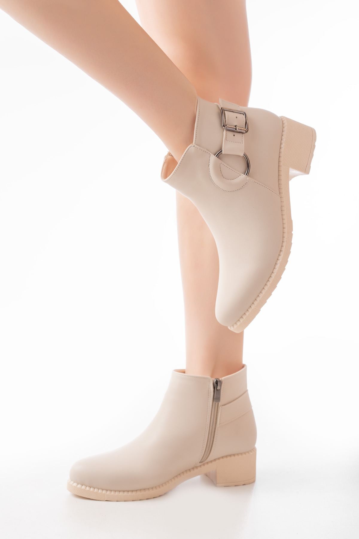 Quilor Beige Zipper Women's Boots