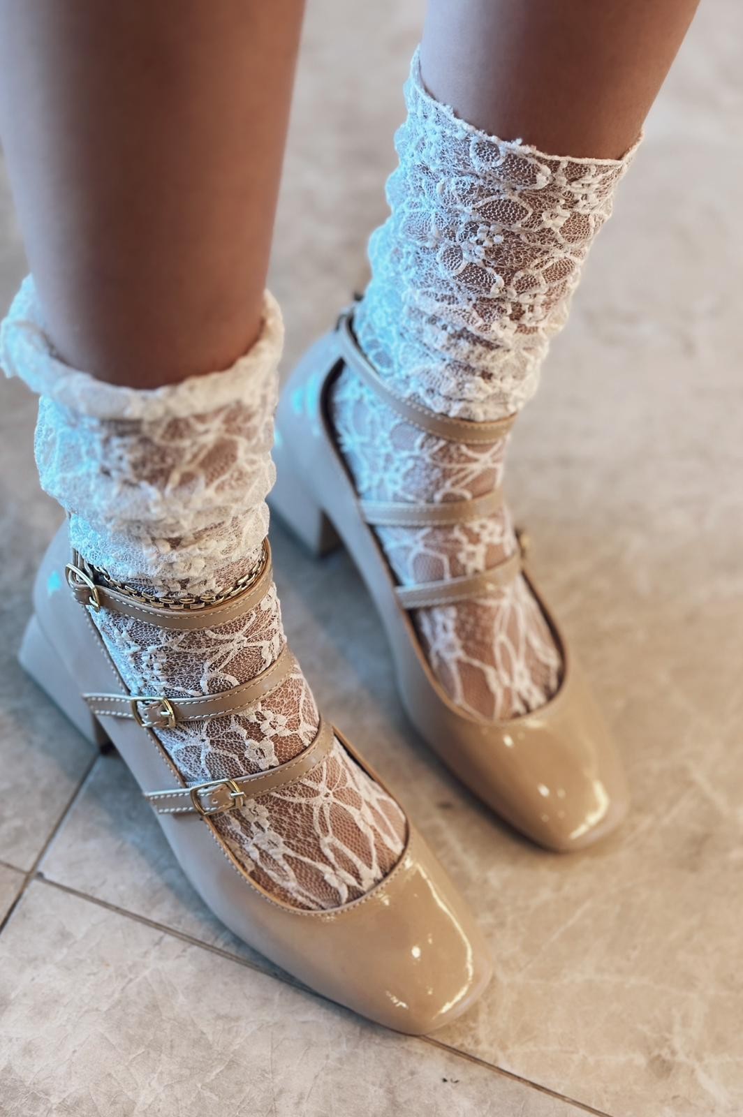 Noteras Rugan Mary Jane Kadın Topuklu Ayakkabı Bej