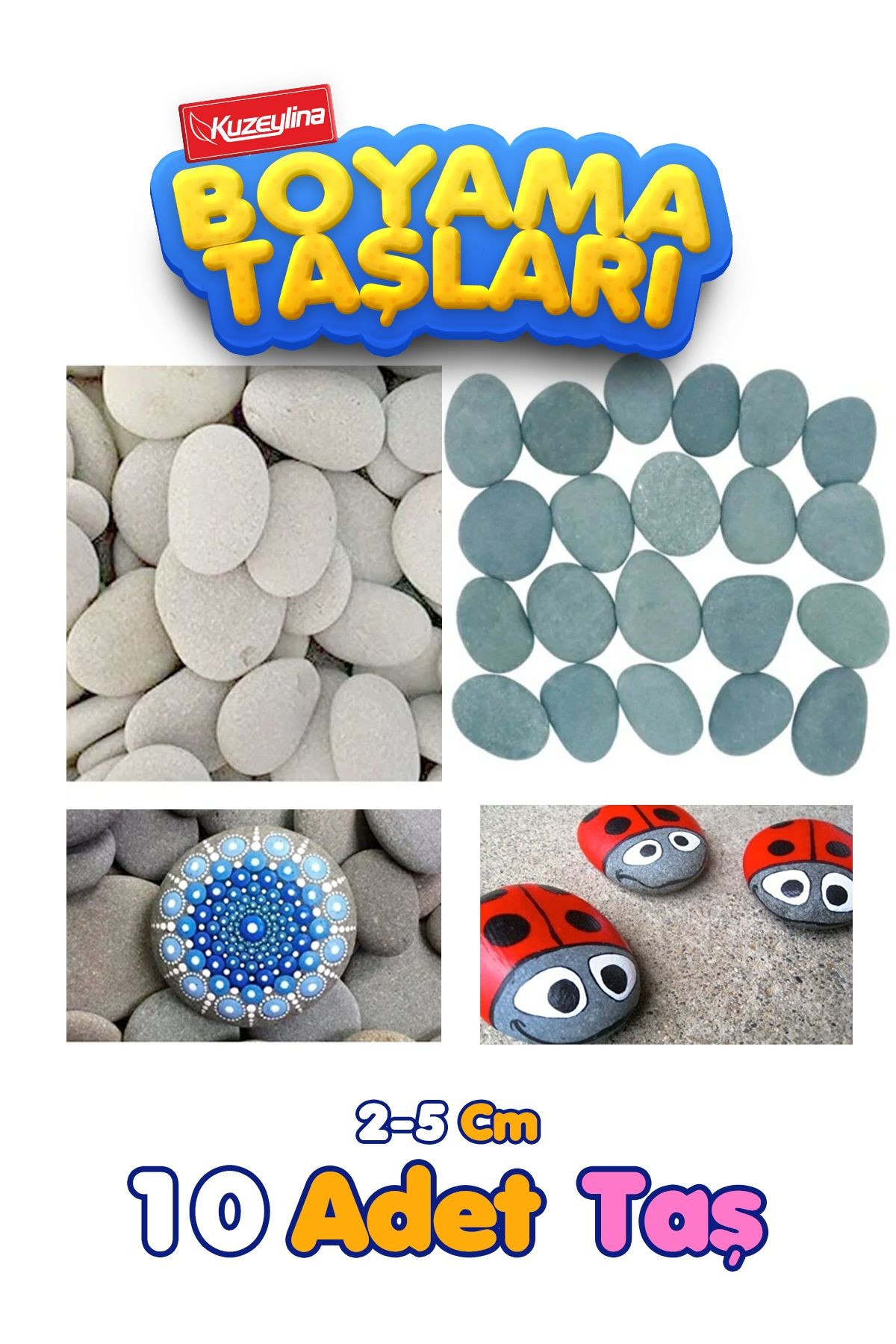 Doğal Taş Boyama Seti - 2-5 cm Boyutlarında, 10 Adet