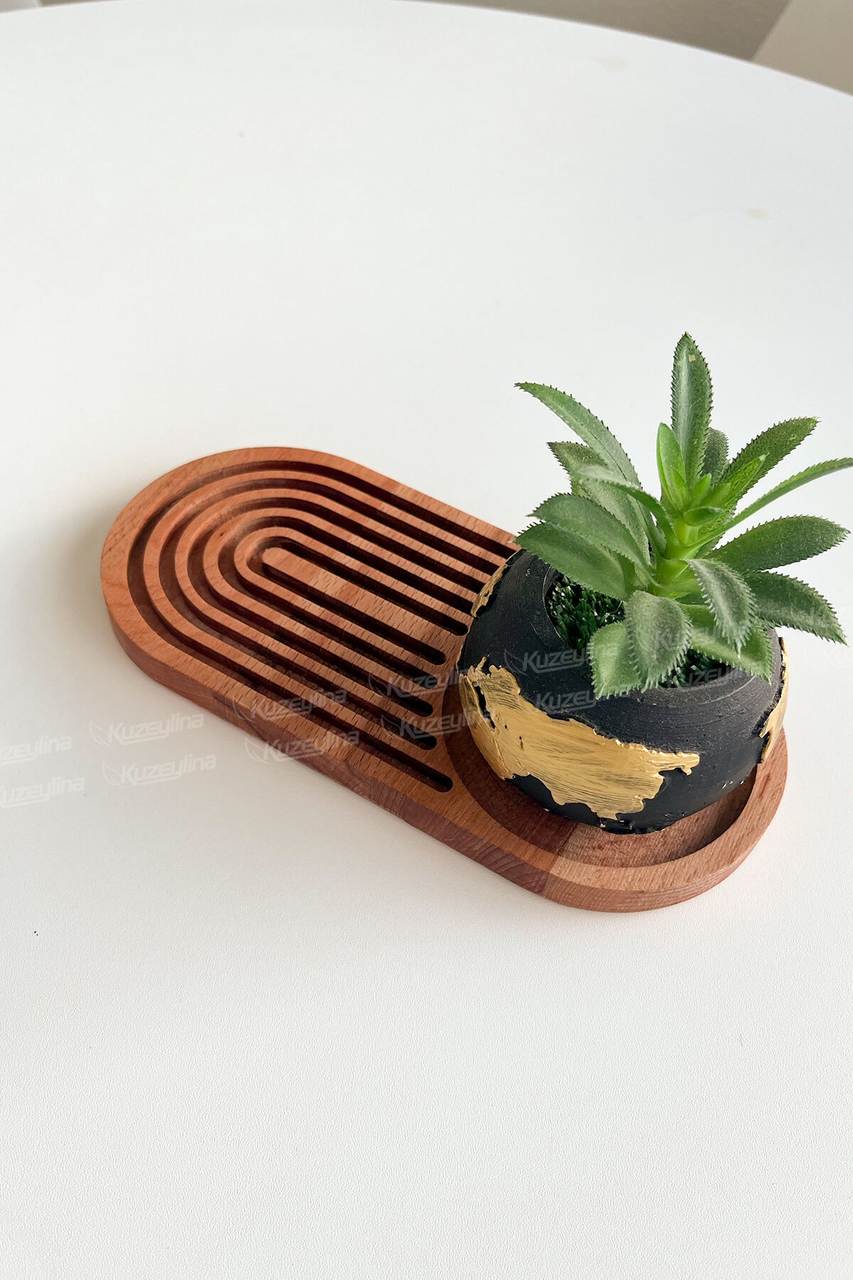 Doğal Ahşap Kahve Sunumluğu – Gökkuşağı Desenli Servislik | Kayın Ağacı 24x15 cm