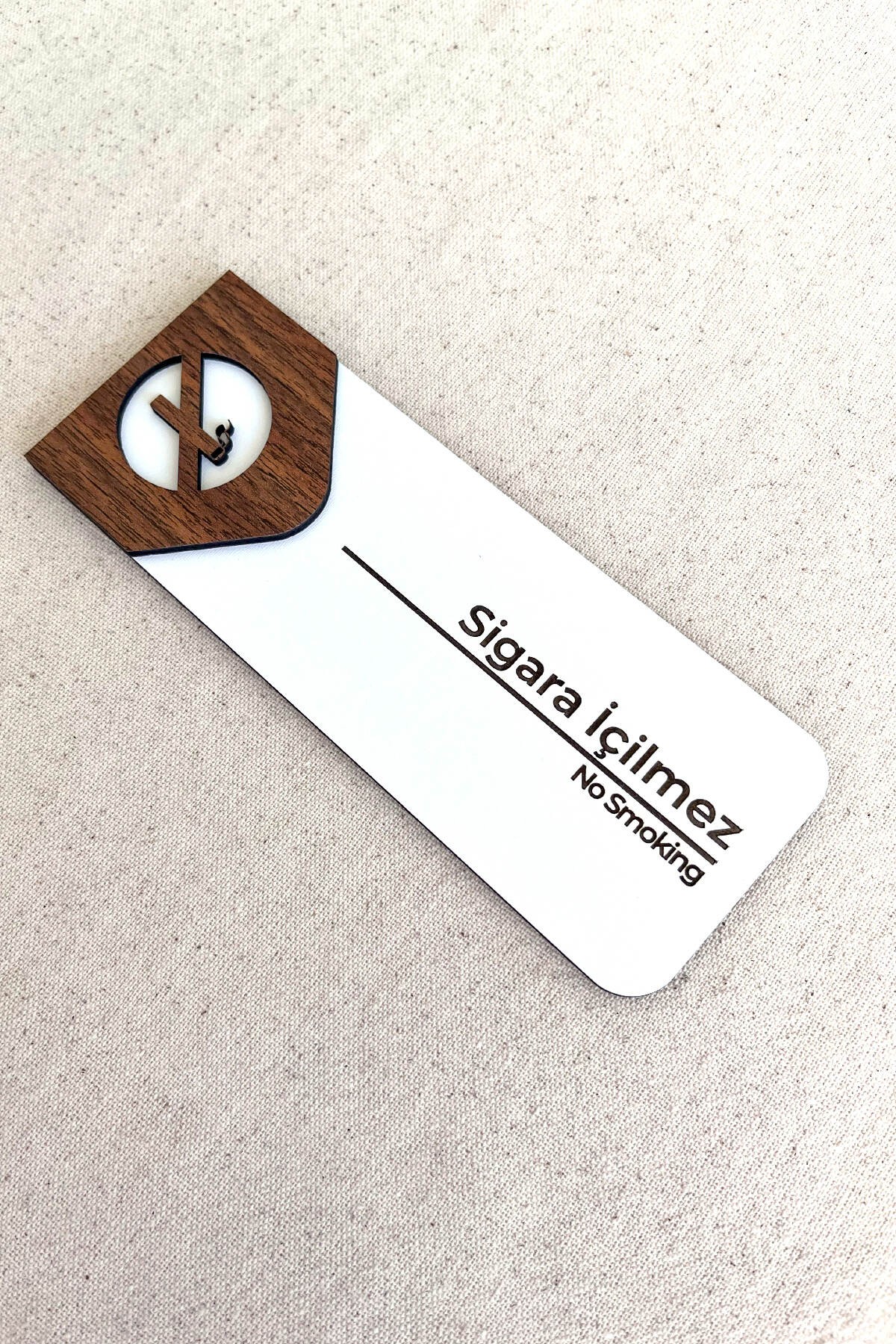 Sigara İçilmez Uyarı Tabelası – MDF Uyarı Levhası | 19x7 cm Çift Katmanlı, Çift Taraflı Bantlı