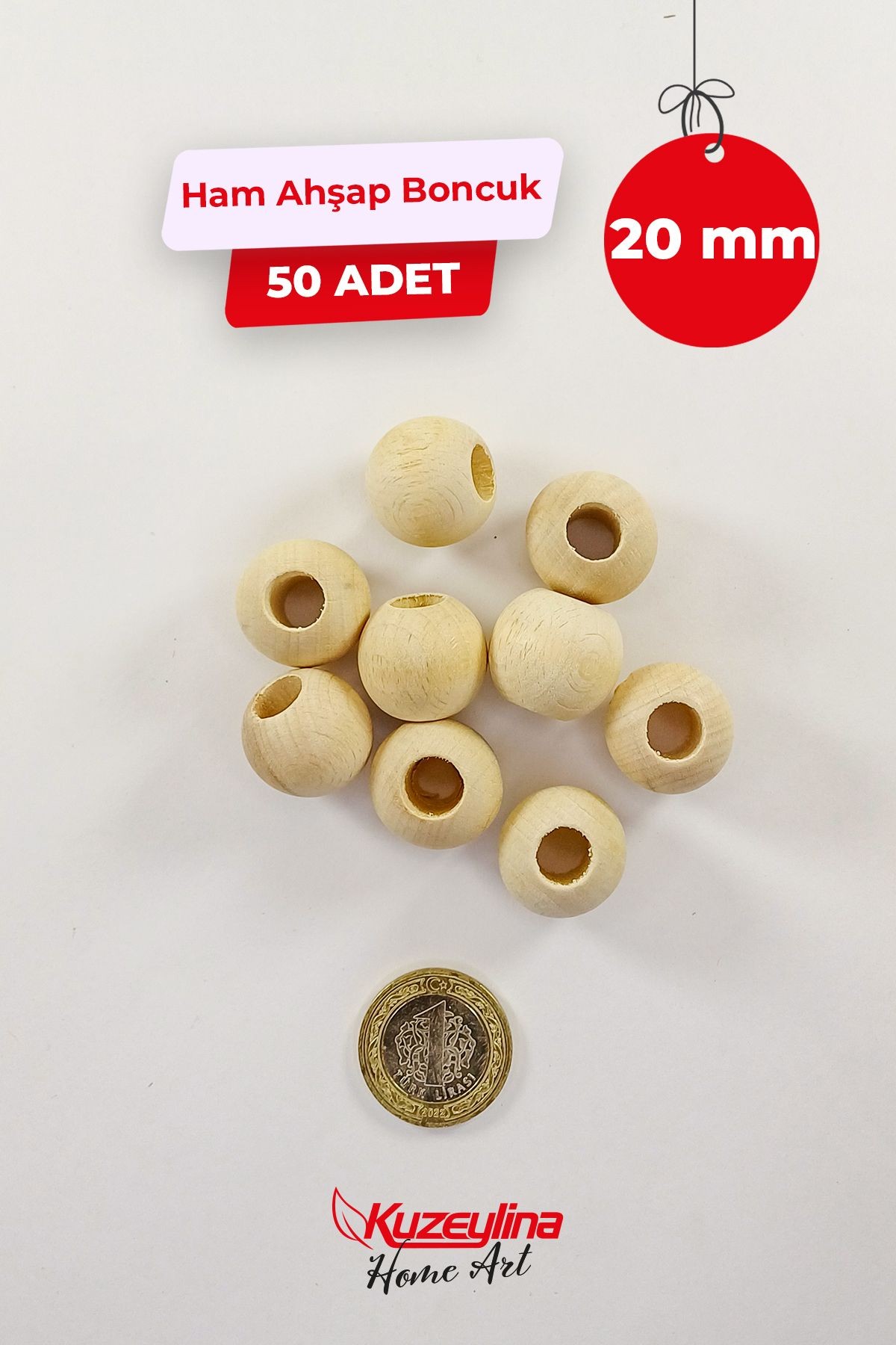 20 mm Ahşap Ham Boncuk -  50 Adet