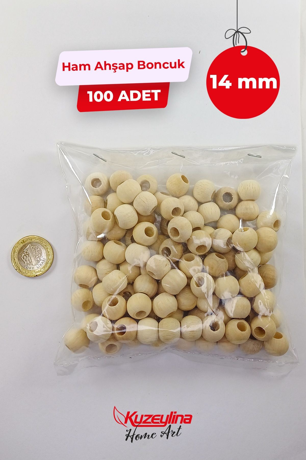 14 mm Ahşap Ham Boncuk -  100 Adet