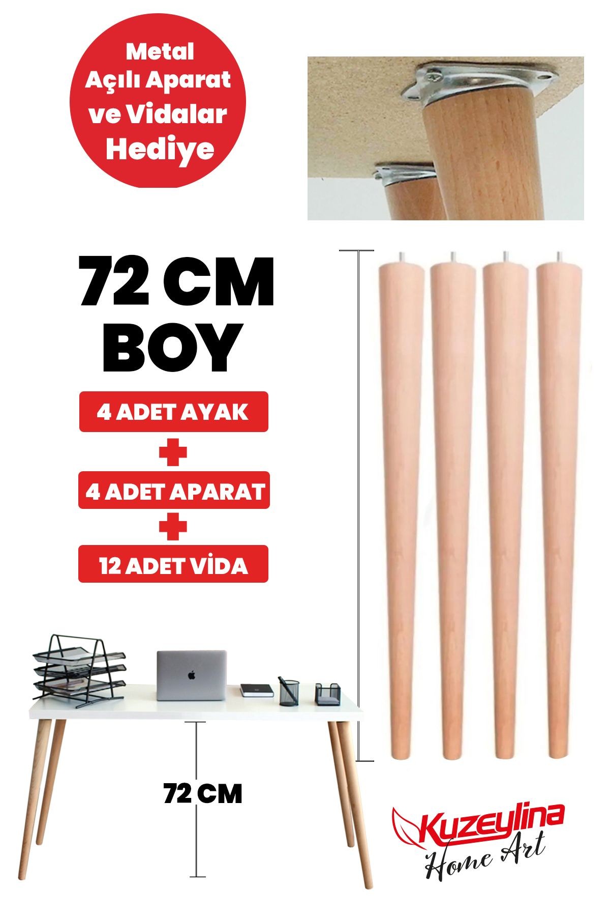 Masa Ayağı Ahşap 4 Adet 72 Cm Ham