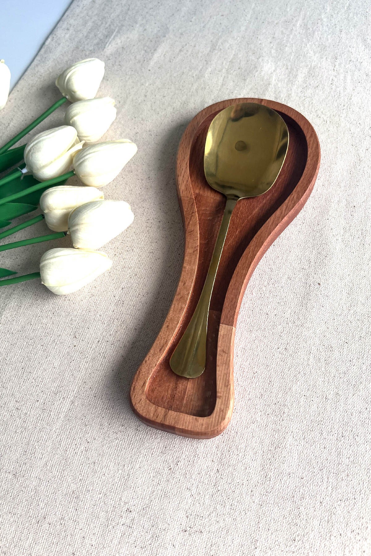 Ahşap Kirli Kaşıklık - Kaşık Altlığı / Kepçelik | 27x11 cm Doğal Kayın Ağacı