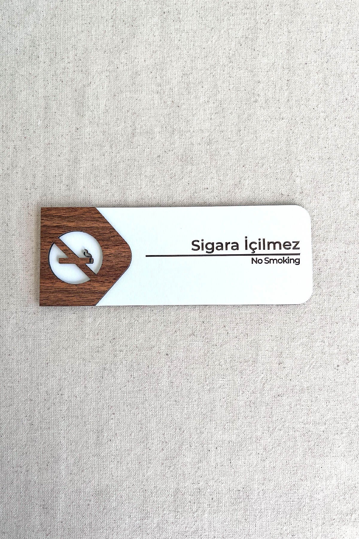 Sigara İçilmez Uyarı Tabelası – MDF Uyarı Levhası | 19x7 cm Çift Katmanlı, Çift Taraflı Bantlı