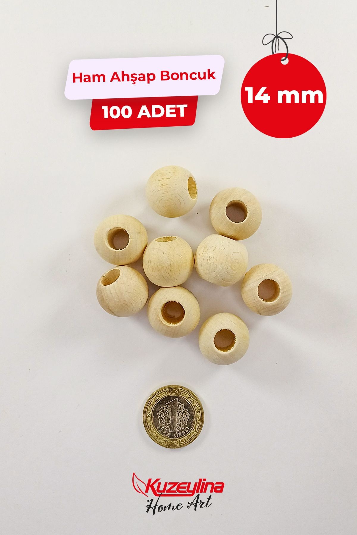 14 mm Ahşap Ham Boncuk -  100 Adet