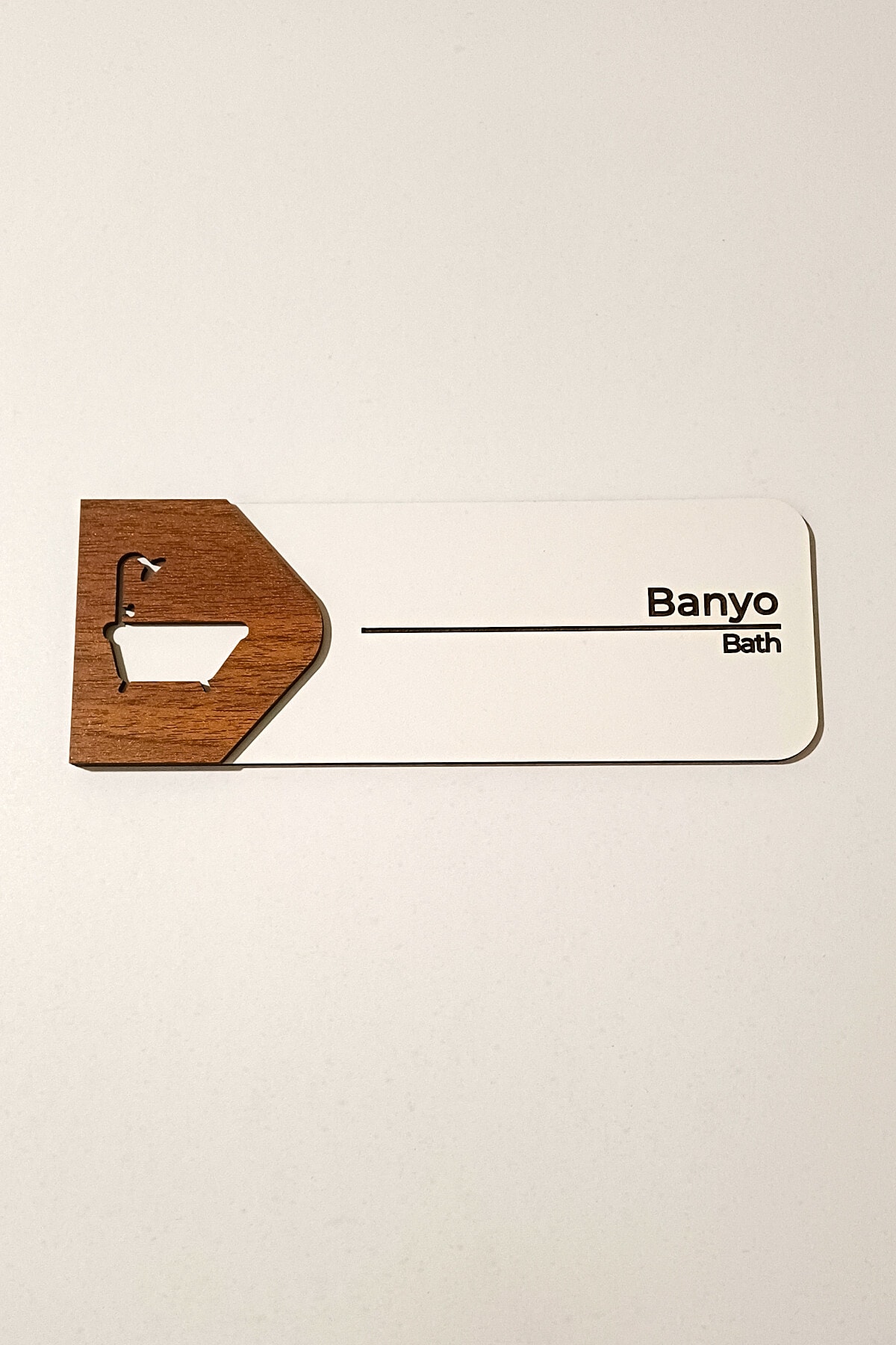 Banyo Kapı Tabelası – MDF Yönlendirme Levhası | 19x7 cm Çift Katmanlı, Çift Taraflı Bantlı
