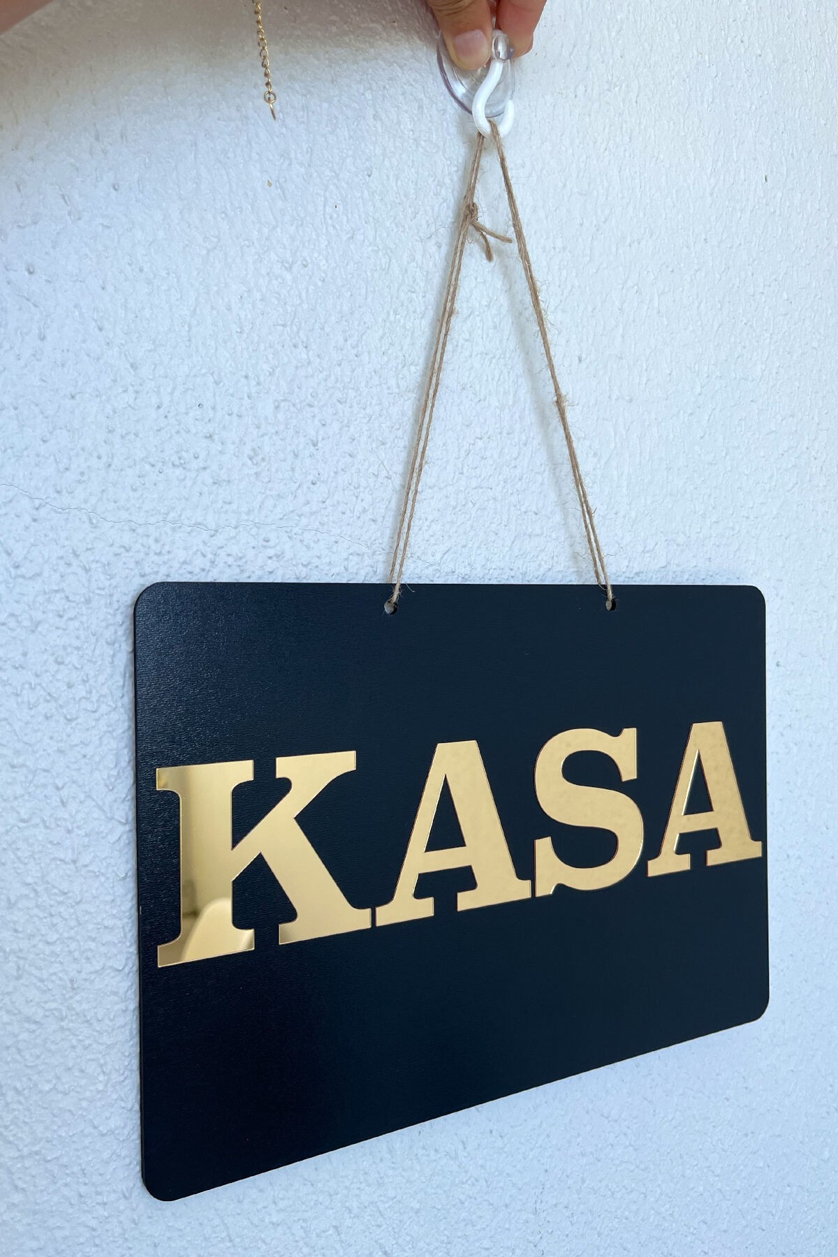 KASA Yazılı Yönlendirme Tabelası - Siyah MDF Üzeri Gold Aynalı Pleksi (29x20 cm)