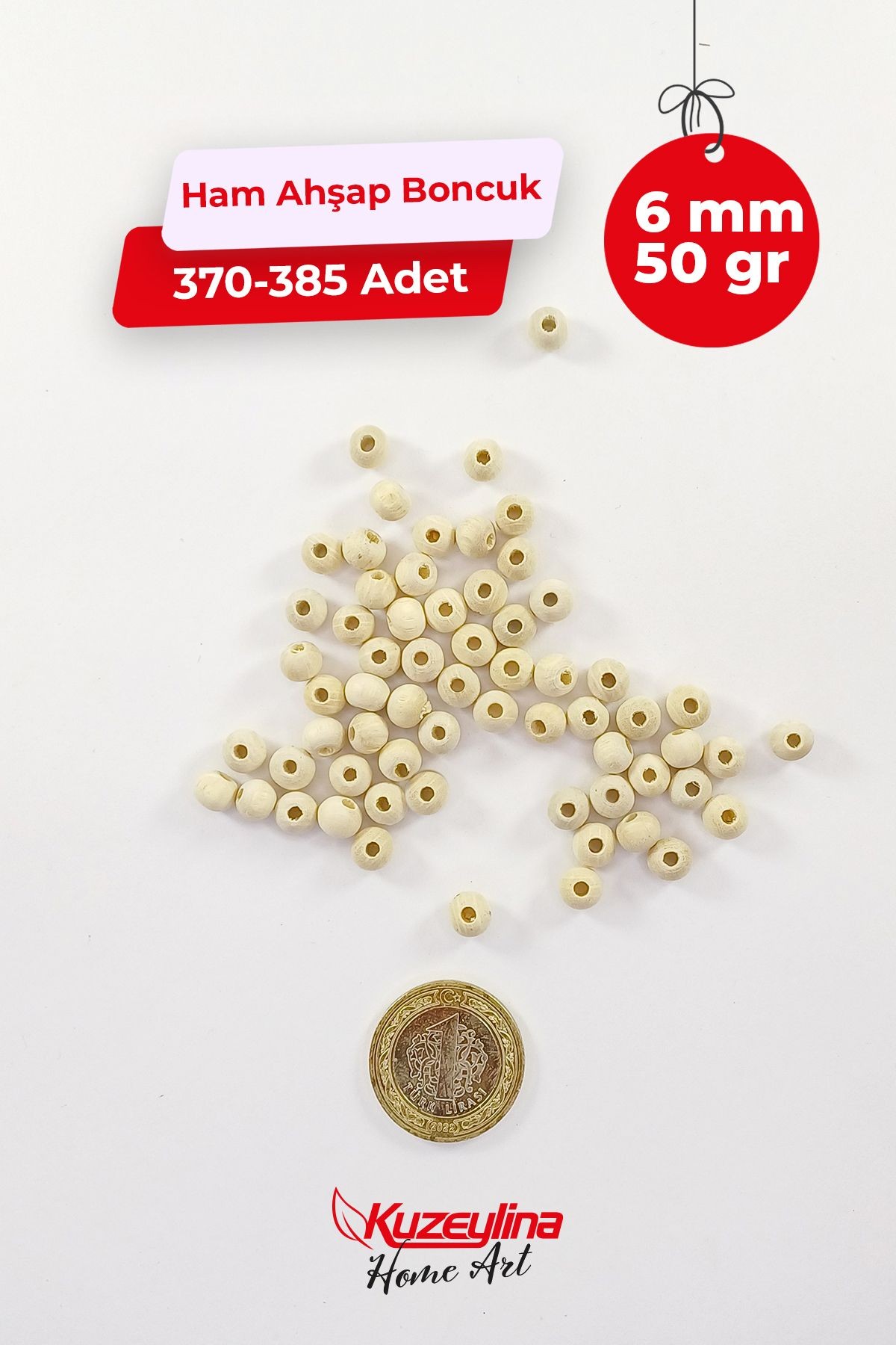 6 mm Ahşap Ham Boncuk -  50 gram