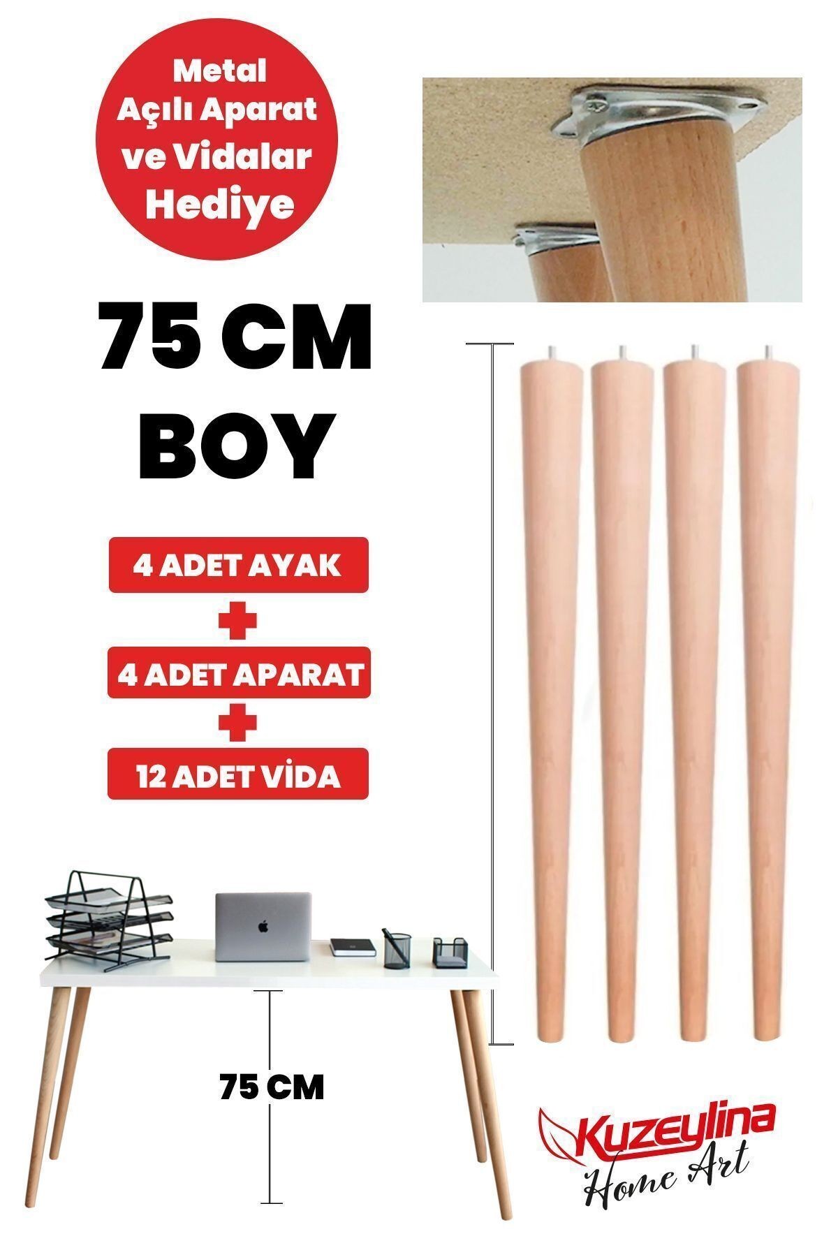 Masa Ayağı Ahşap 4 Adet 75 Cm Ham