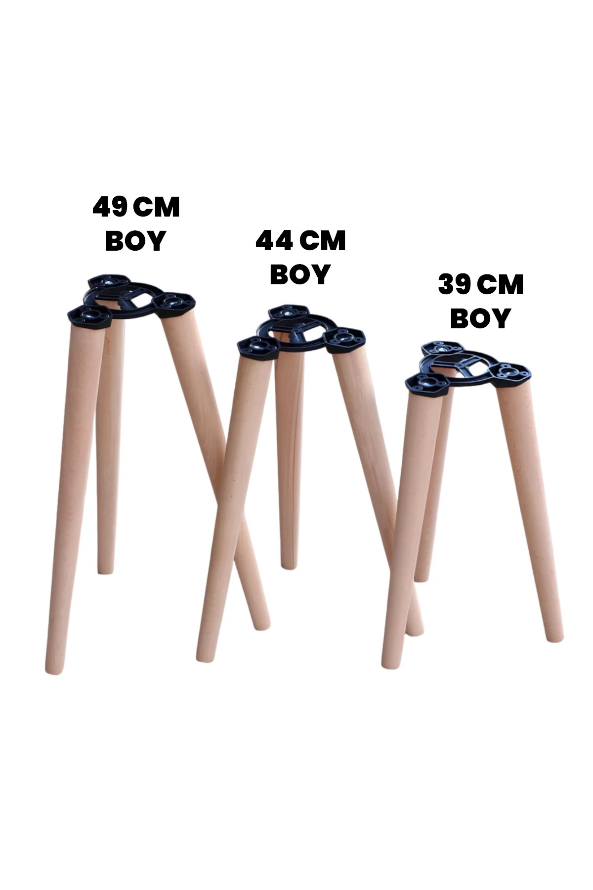 'lü Zigon Sehpa Ayak Takımı – Ahşap Masa & Puf Ayağı – Açılı Orta Sehpa Aparatlı (49cm – 44cm – 39cm)