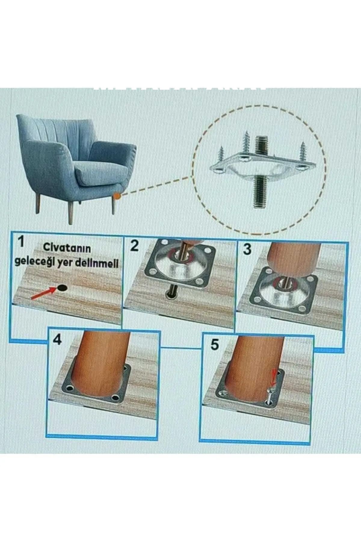 50x50 M8 Sehpa Ayak Bağlantı Sac Aparatı Düz (4 Adet) 16 ADET VİDA