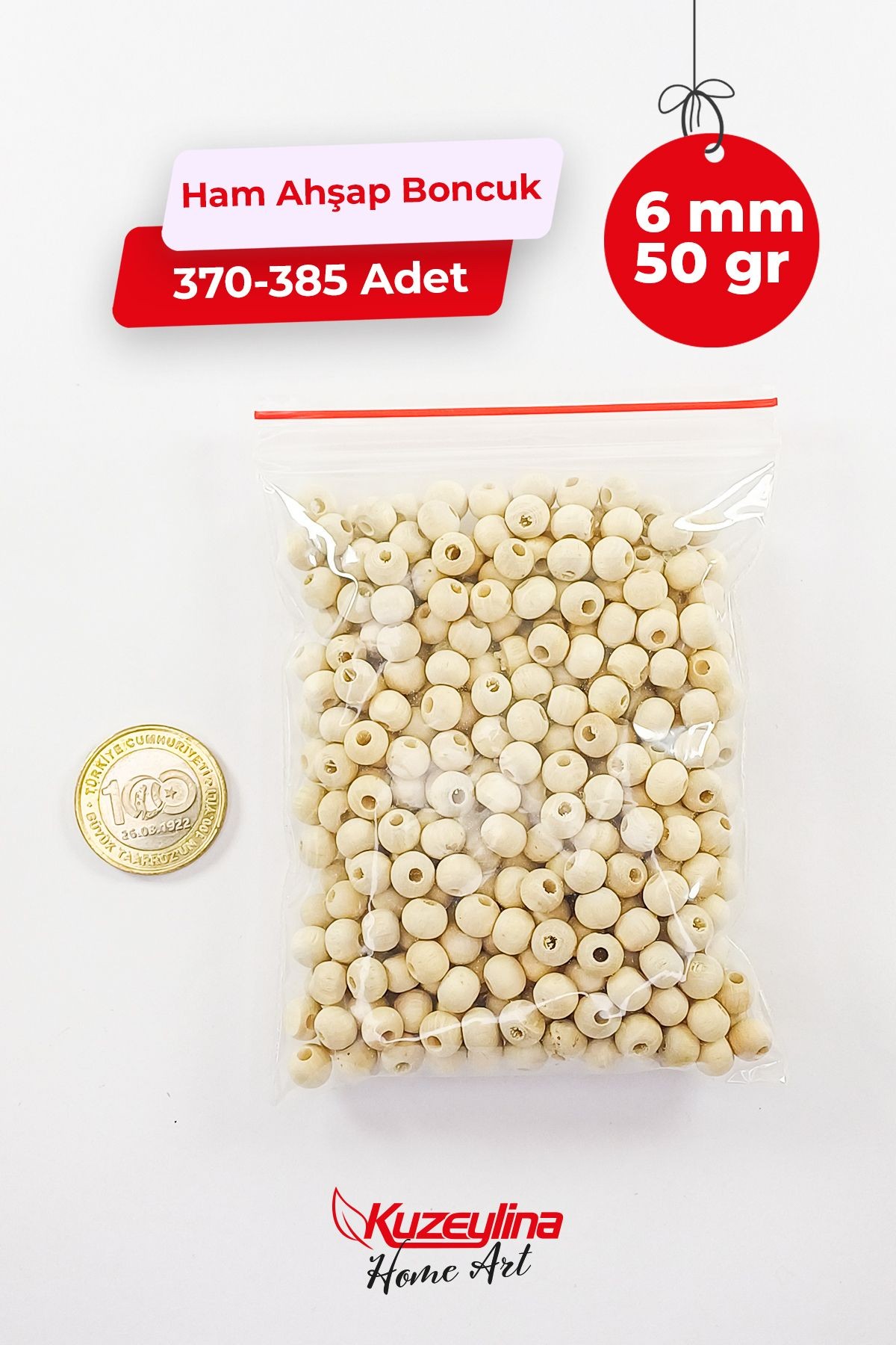 6 mm Ahşap Ham Boncuk -  50 gram