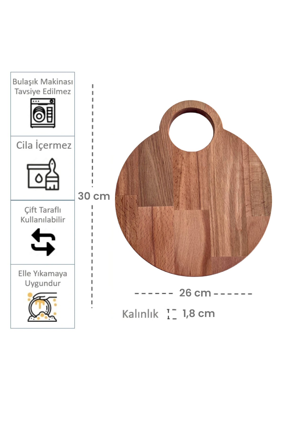 Ahşap Kesme Tahtası – Sunumluk Doğal Kayın Ağacı 30x26 cm