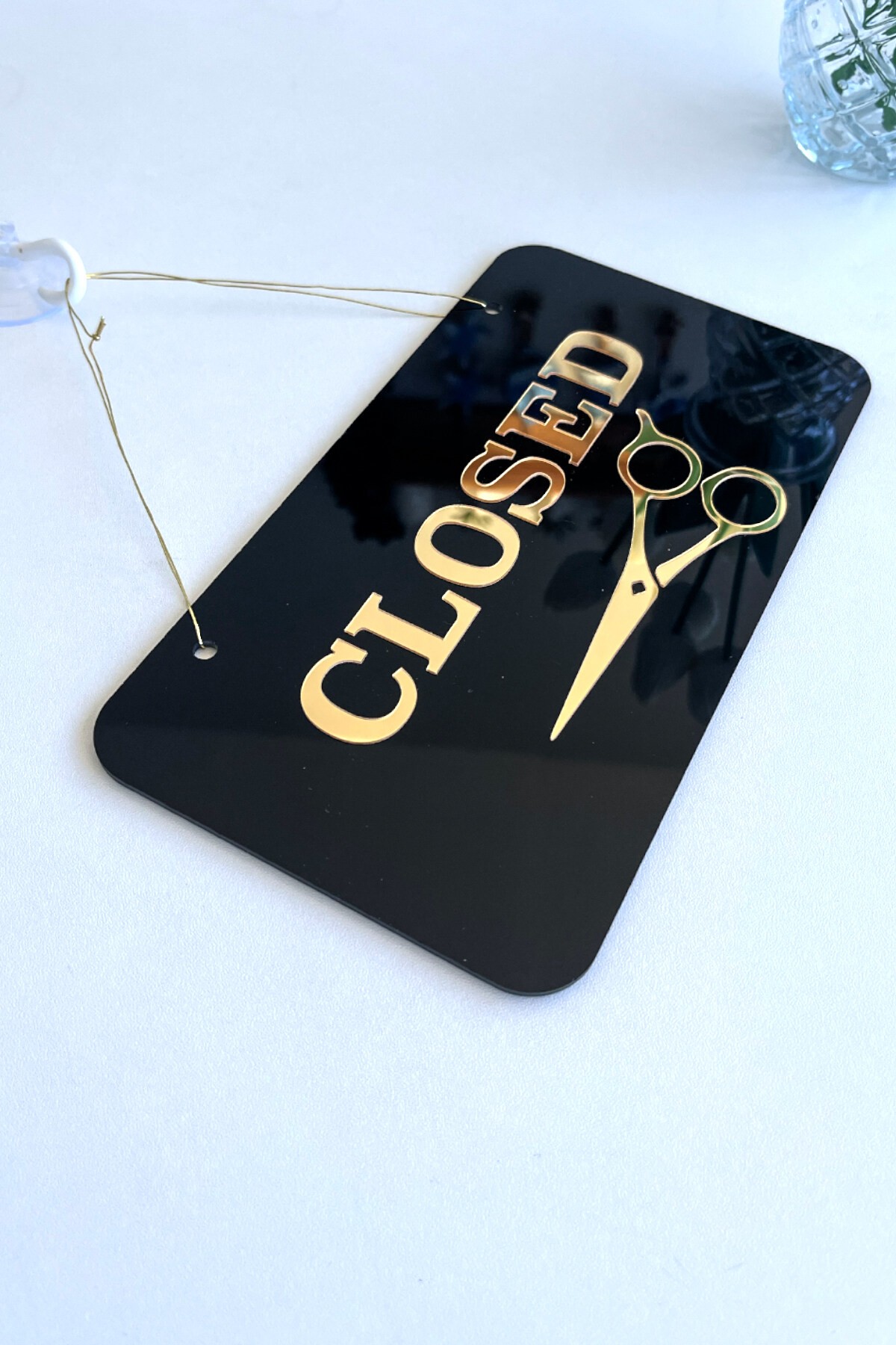 Open / Closed Kapı Tabelası – Makas Figürlü (Berber, Kuaför, Terziler İçin)