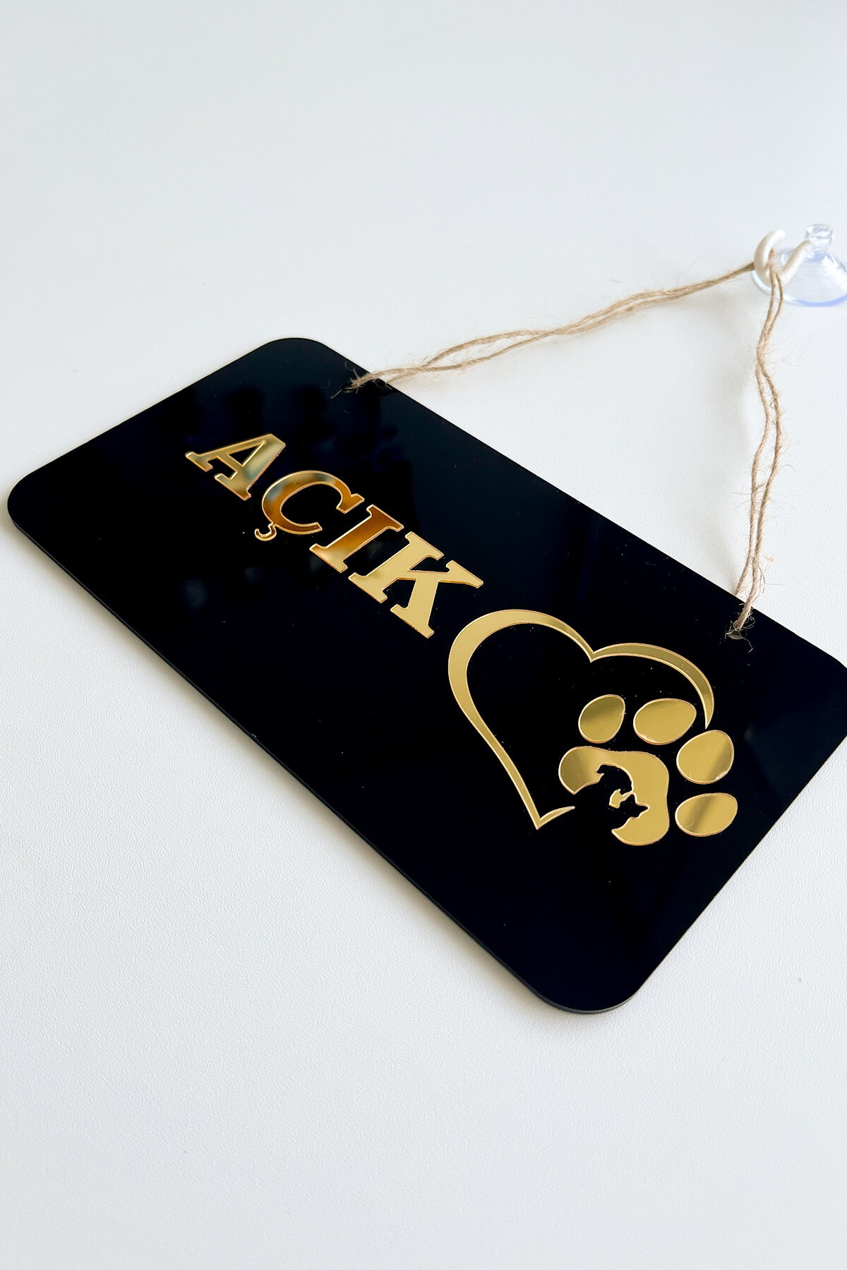 Pet Shoplar İçin Gold Tasarımlı Pleksi Kapı Tabelası (Açık/Kapalı) 