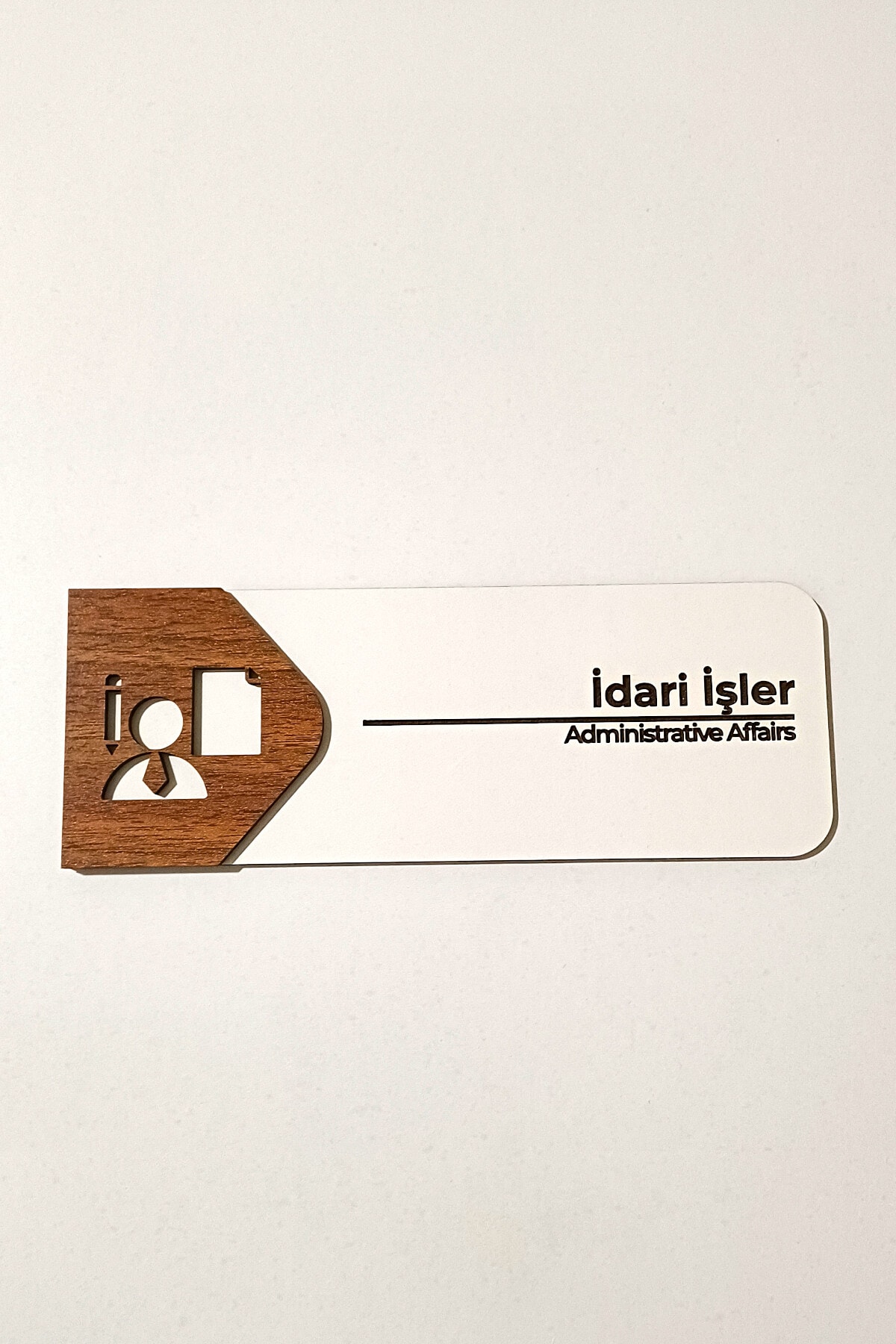 İdari İşler Odası Kapı Tabelası 19x7 cm Çift Katmanlı, Çift Taraflı Bantlı