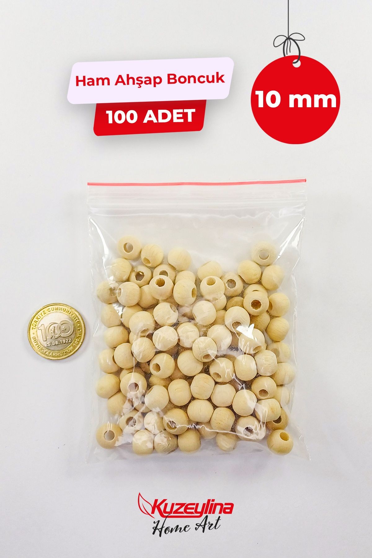 10 mm Ahşap Ham Boncuk -  100 Adet