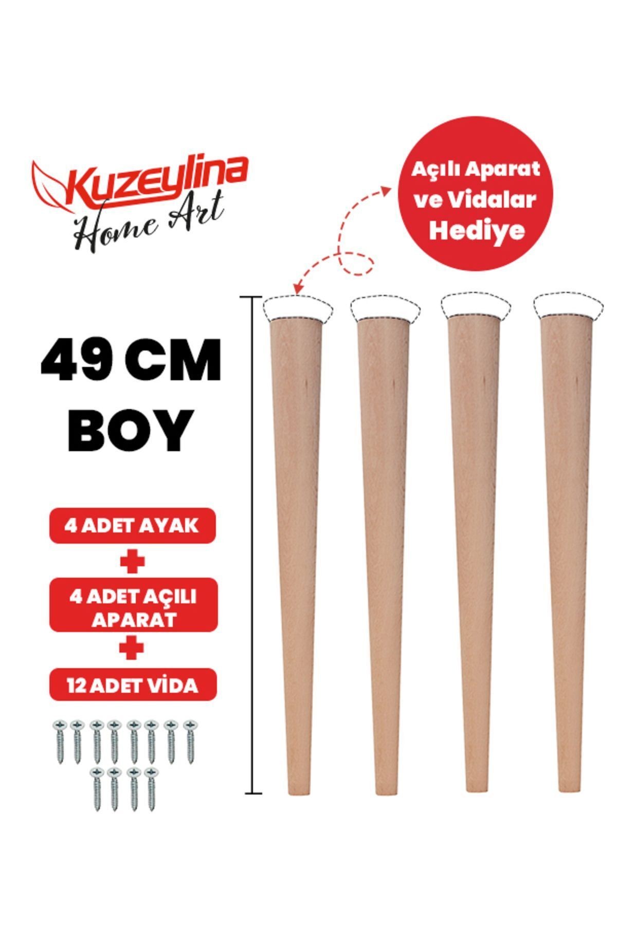 4'lü 49 Cm Doğal Ahşap Ayak Konik Masa-sandalye-tabure- Sehpa Ayağı