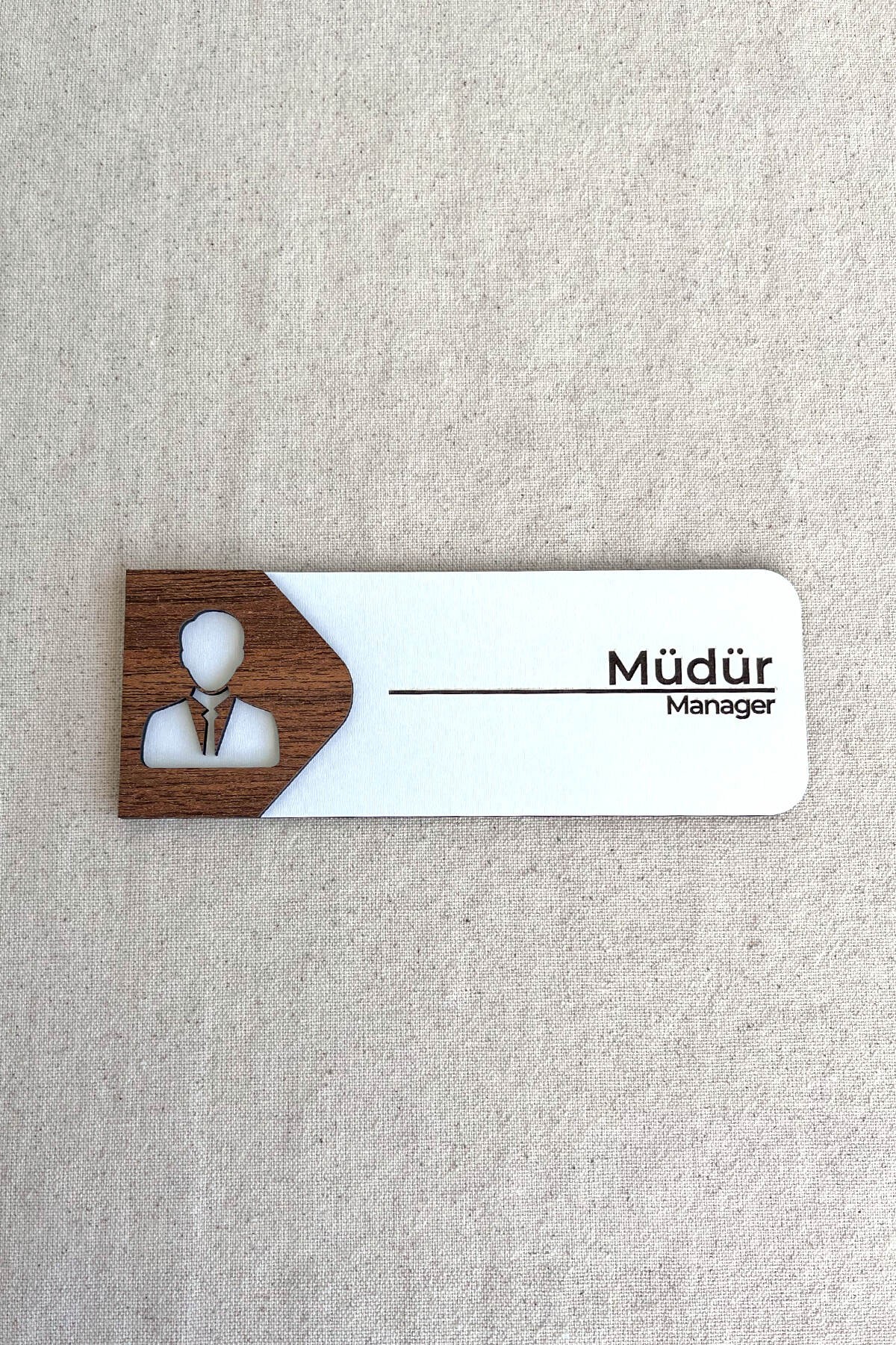 Müdür Kapı Tabelası – MDF Ofis Oda İsimliği | 19x7 cm Çift Katmanlı