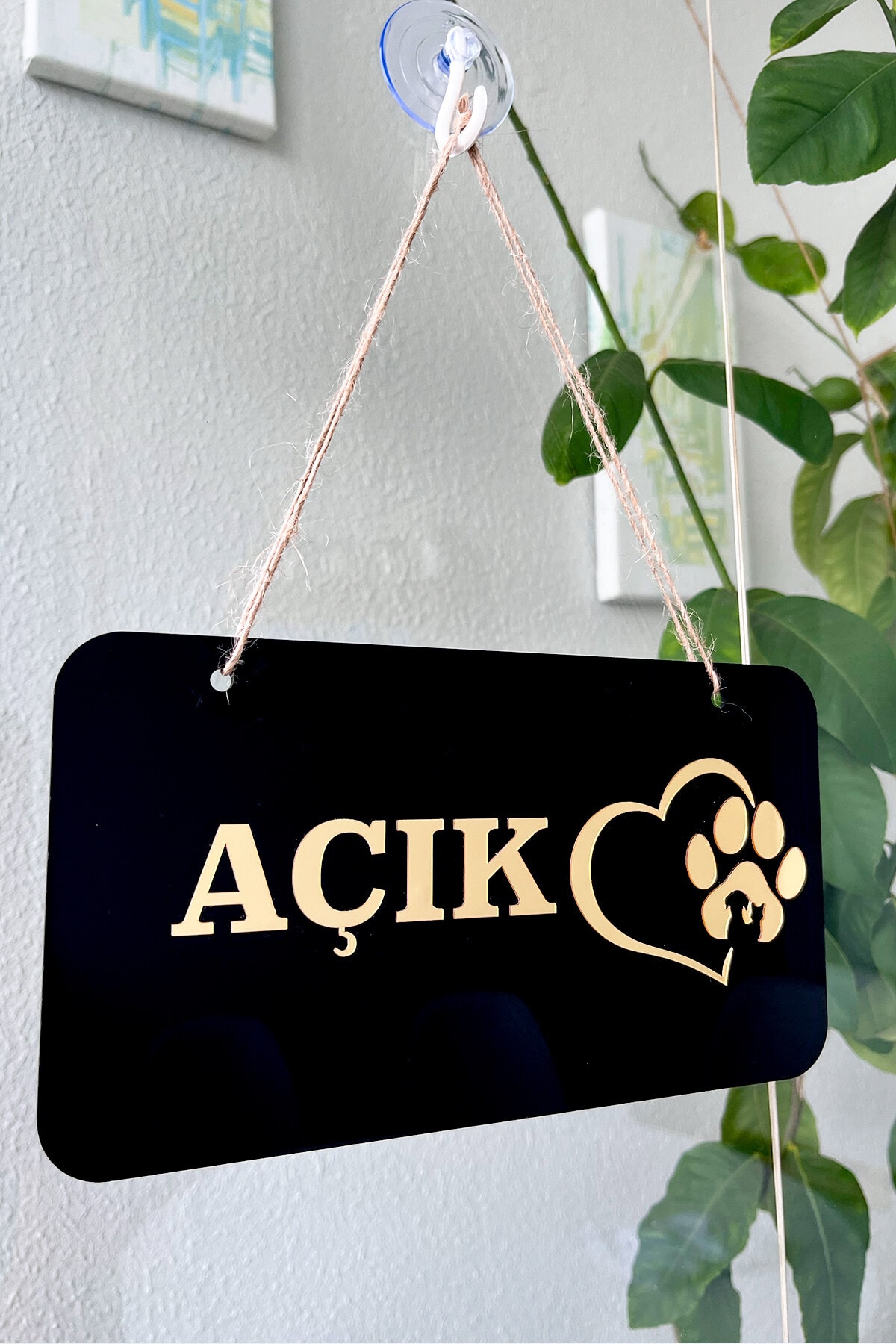 Pet Shoplar İçin Gold Tasarımlı Pleksi Kapı Tabelası (Açık/Kapalı) 