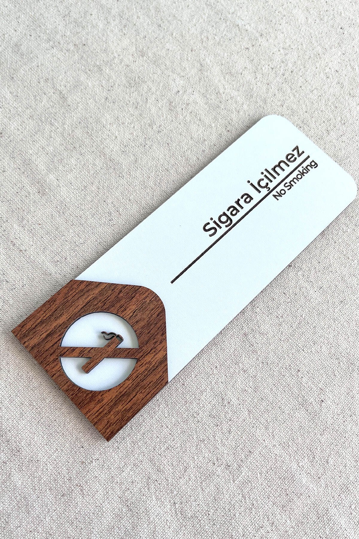Sigara İçilmez Uyarı Tabelası – MDF Uyarı Levhası | 19x7 cm Çift Katmanlı, Çift Taraflı Bantlı