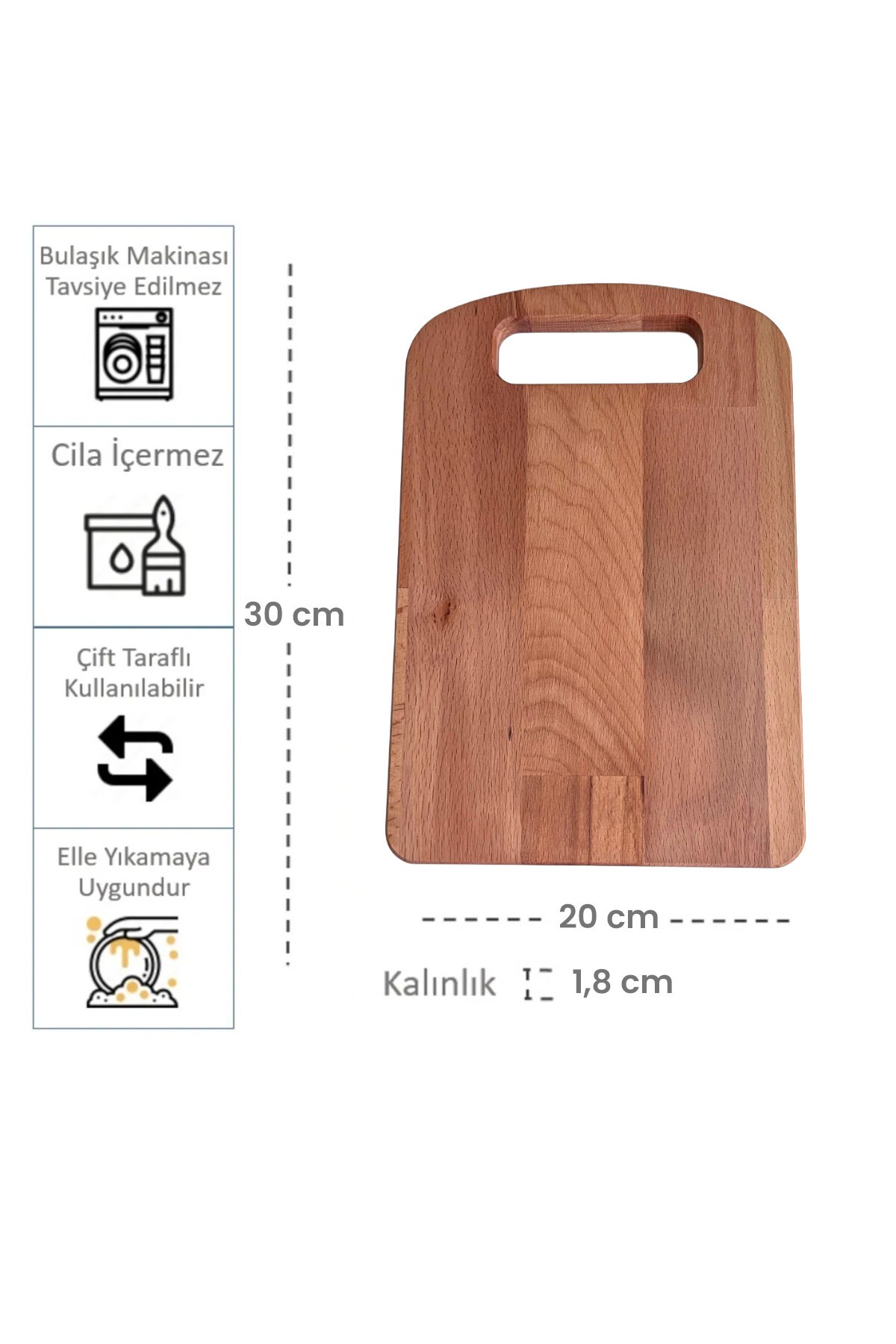 Doğal Ahşap Kesme Tahtası ve Sunumluk | 30x20 cm | Kayın Ağacı 
