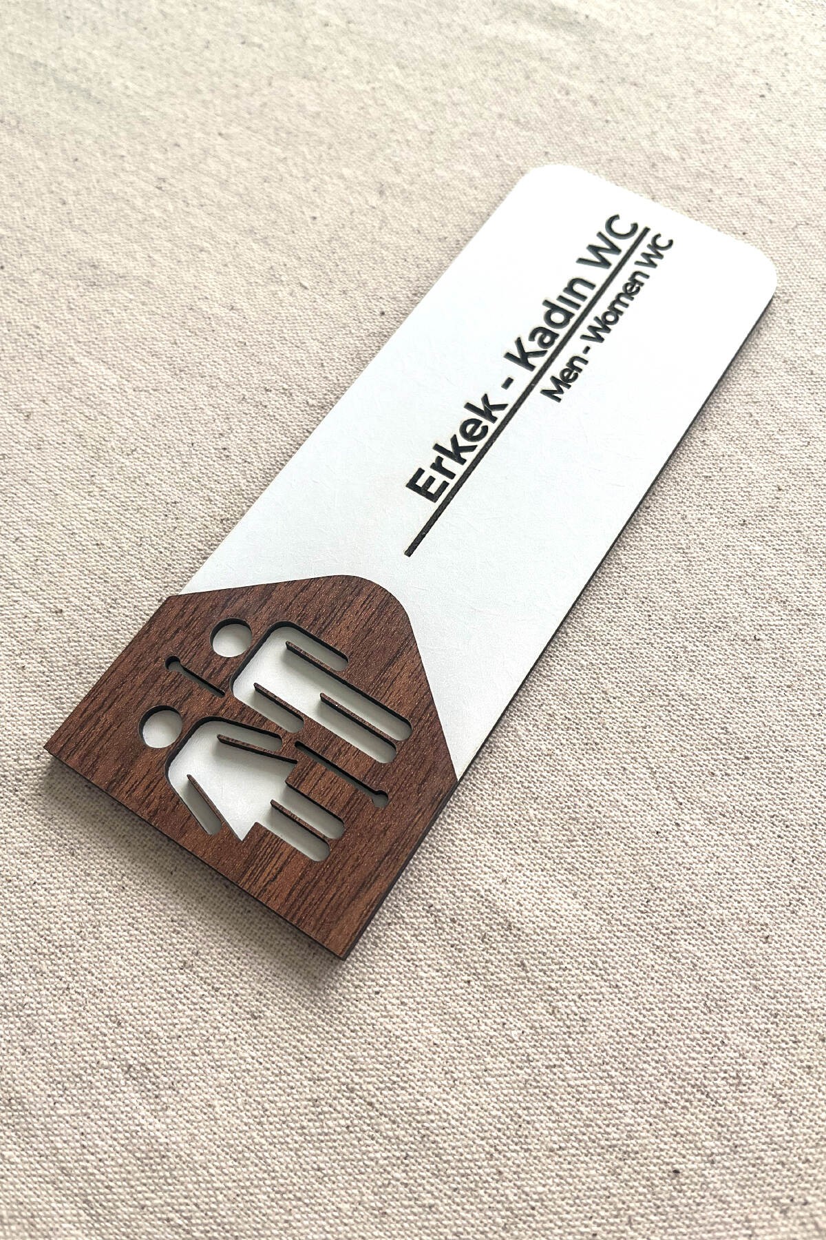 Kadın - Erkek WC Kapı Tabelası – MDF Tuvalet Yönlendirme Levhası | 19x7 cm Çift Katmanlı