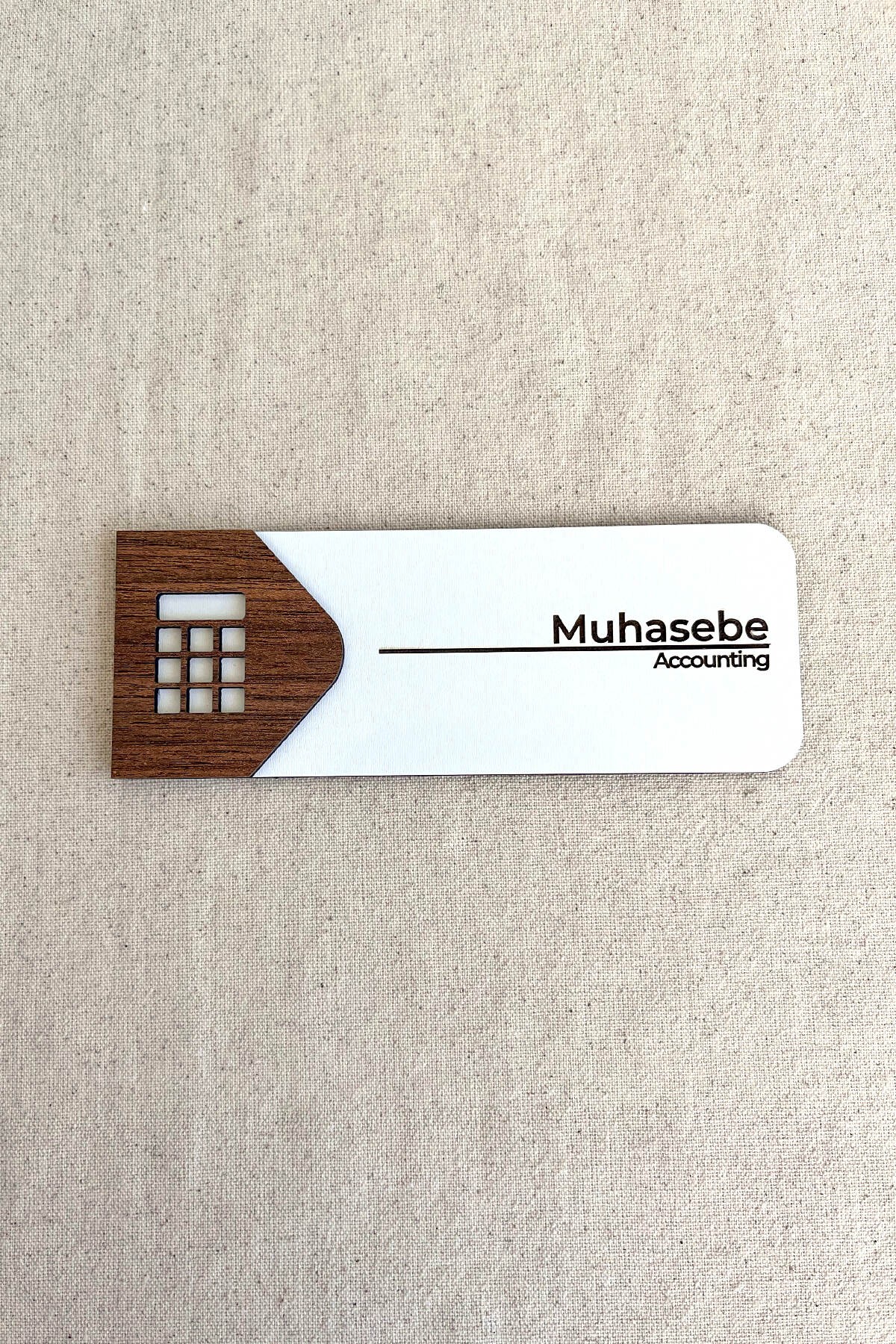 Muhasebe Kapı Tabelası – MDF Ofis Oda İsimliği | 19x7 cm Çift Katmanlı