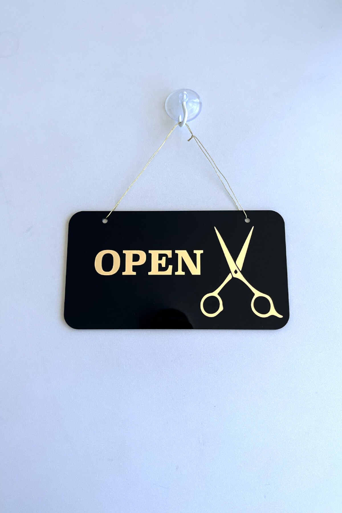 Open / Closed Kapı Tabelası – Makas Figürlü (Berber, Kuaför, Terziler İçin)