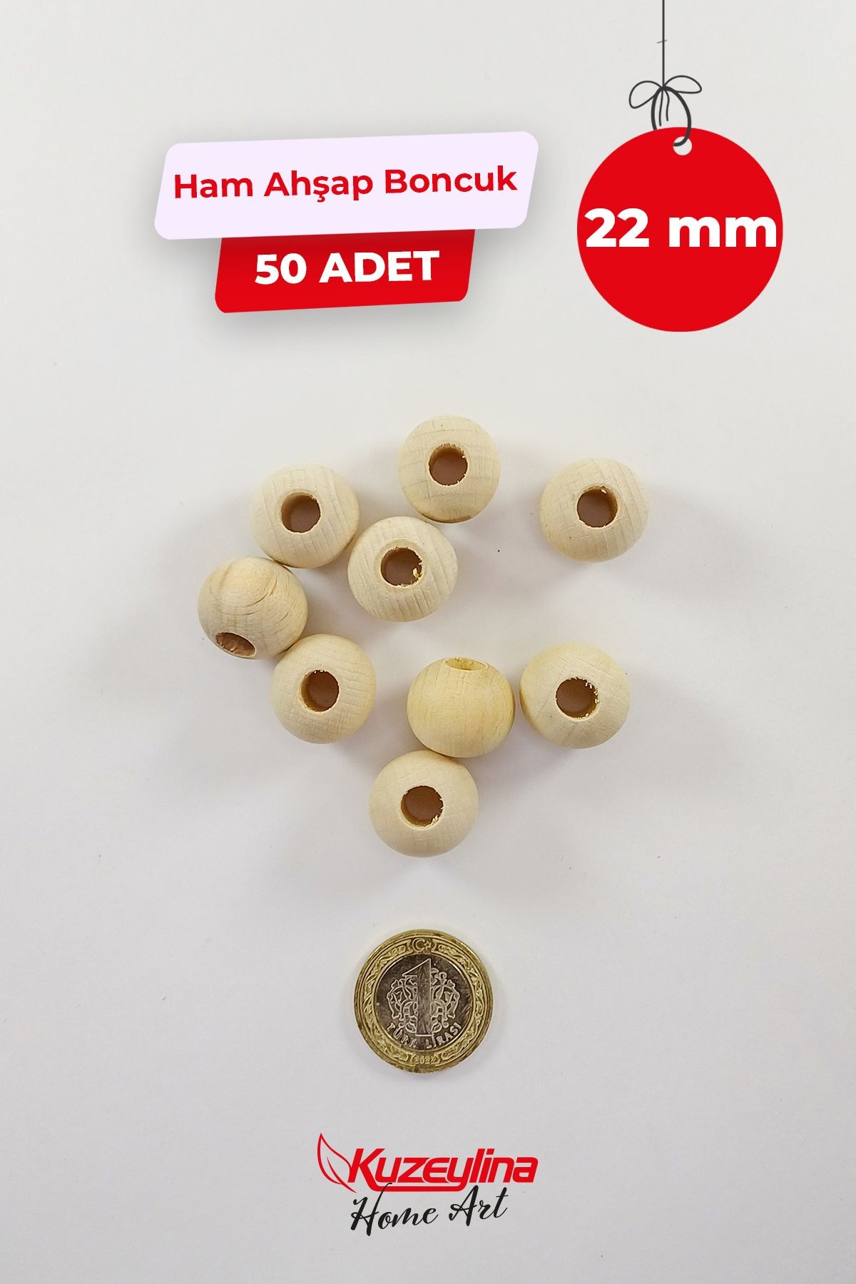 22 mm Ahşap Ham Boncuk -  50 Adet