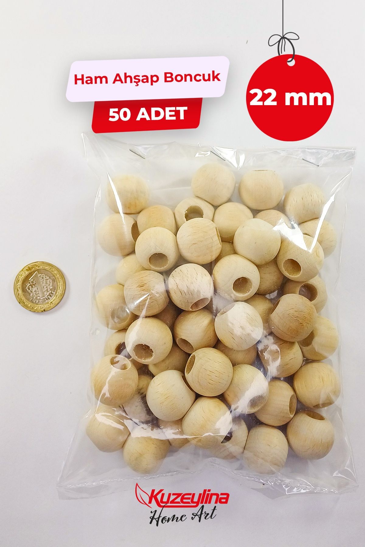 22 mm Ahşap Ham Boncuk -  50 Adet