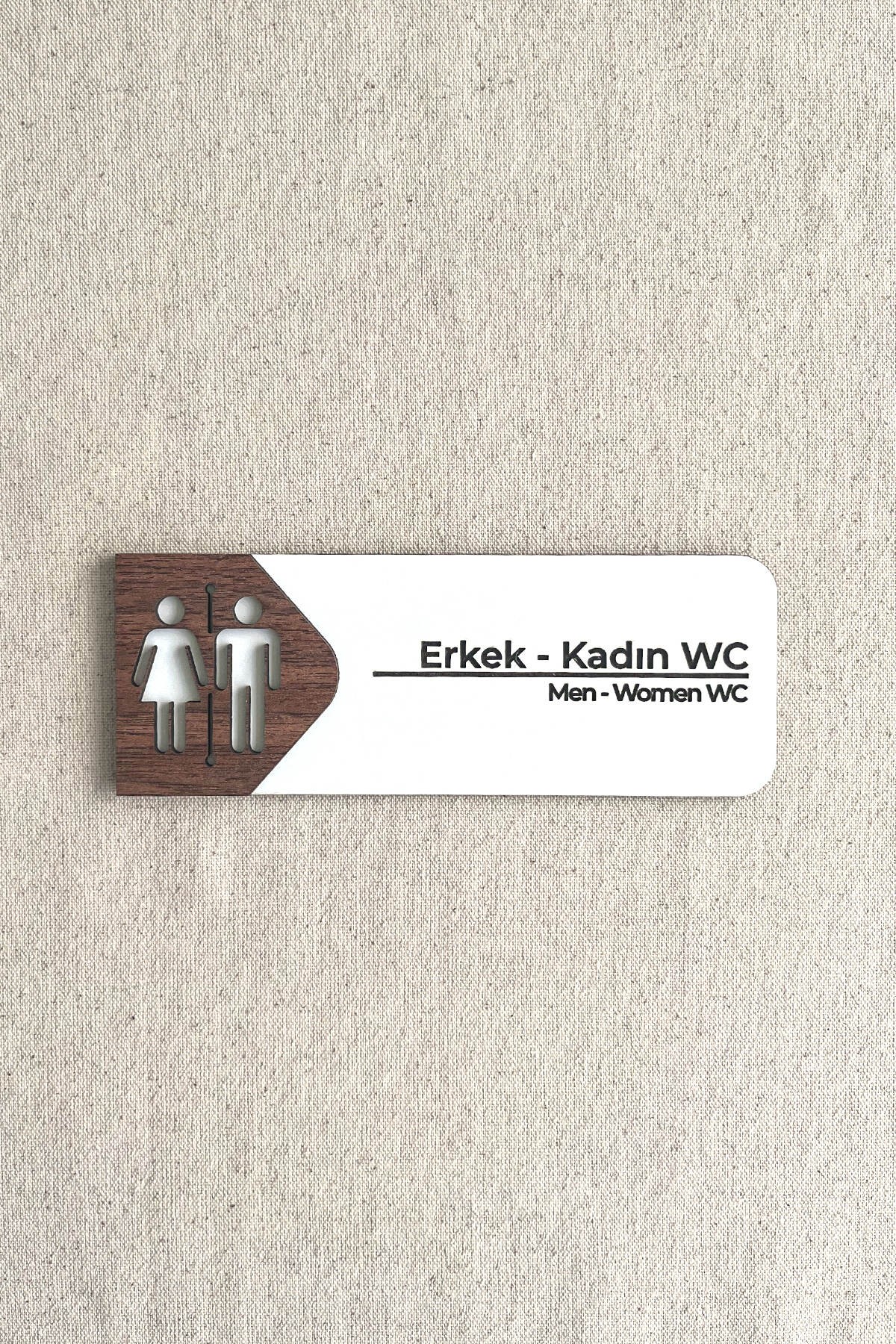 Kadın - Erkek WC Kapı Tabelası – MDF Tuvalet Yönlendirme Levhası | 19x7 cm Çift Katmanlı