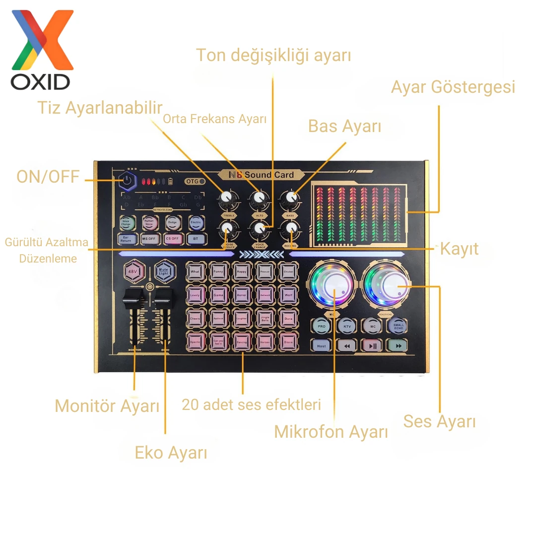 Oxid N8 ve 48V Phantom Podcast Youtuber Ses Kartı Seti görünüm