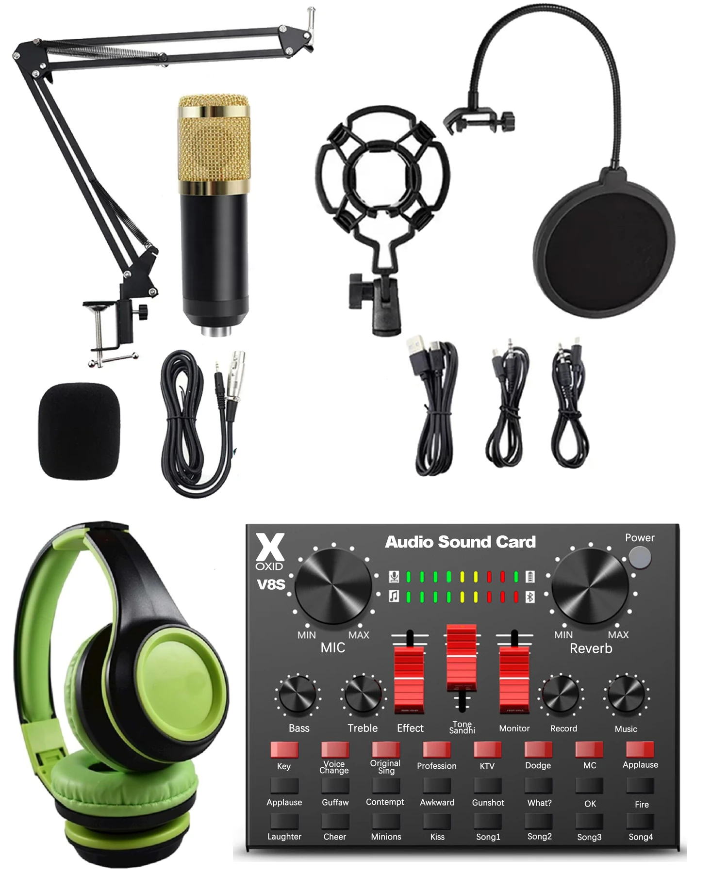 Oxid V8S Podcast Youtuber Ses Kartı Set ve Kulaklık ve Bm800