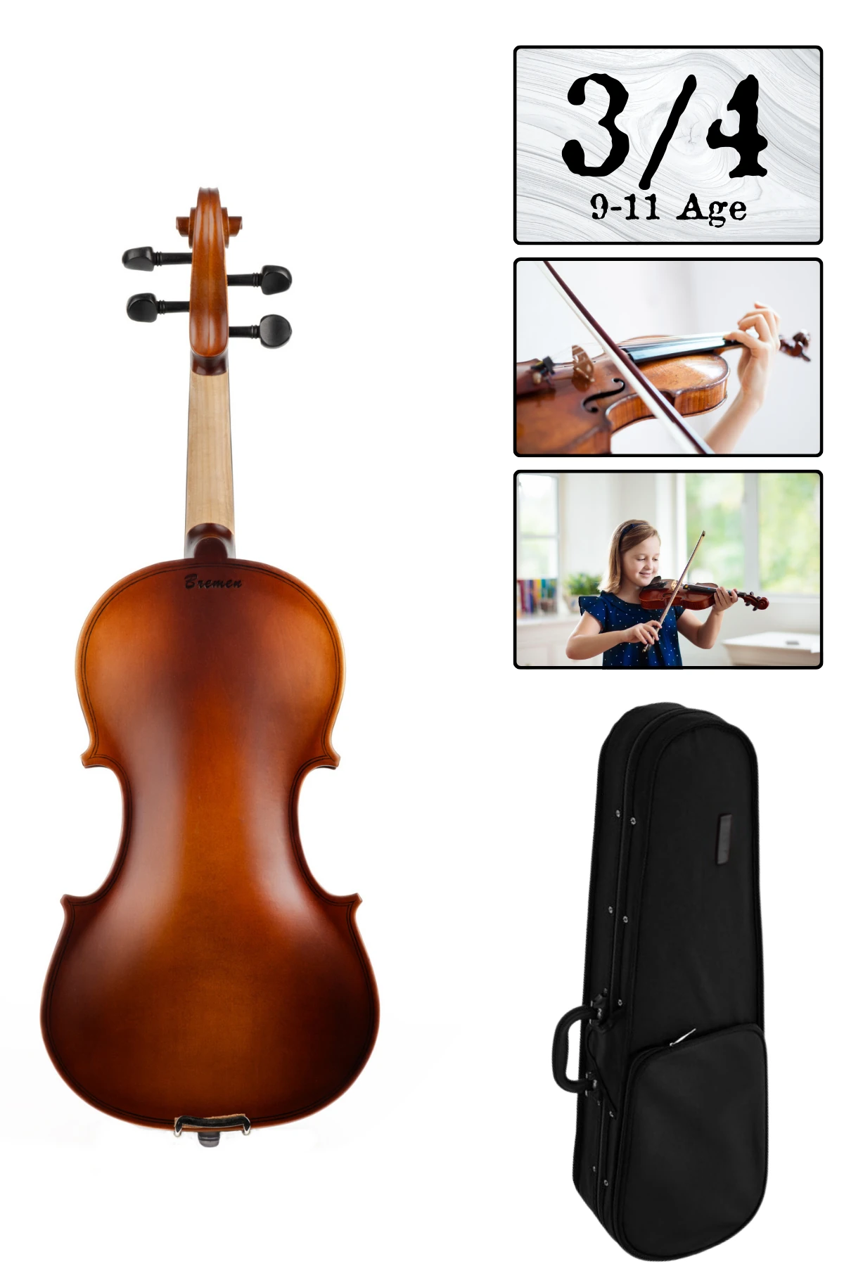 Bremen Bv-034H MAT 3/4 Lamine Ağaç Üç Çeyrek Boy Keman detay