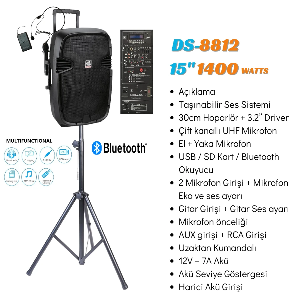 8812S Standlı Pa Taşınabilir Şarjlı Hoparlör