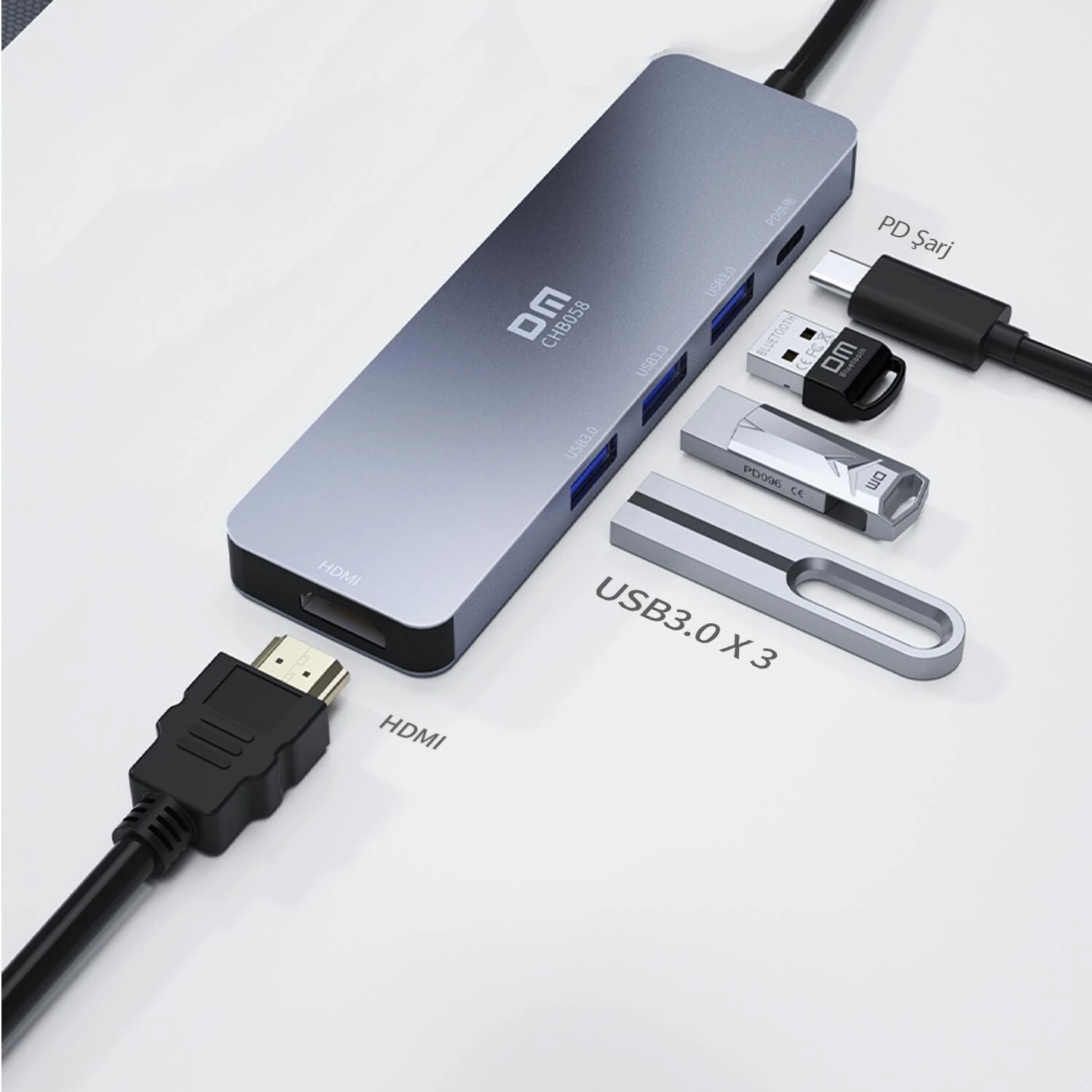 DM CHB058 Type-C to 4K HDMI 3*USB 3.0 PD Hub Dönüştürücü detay