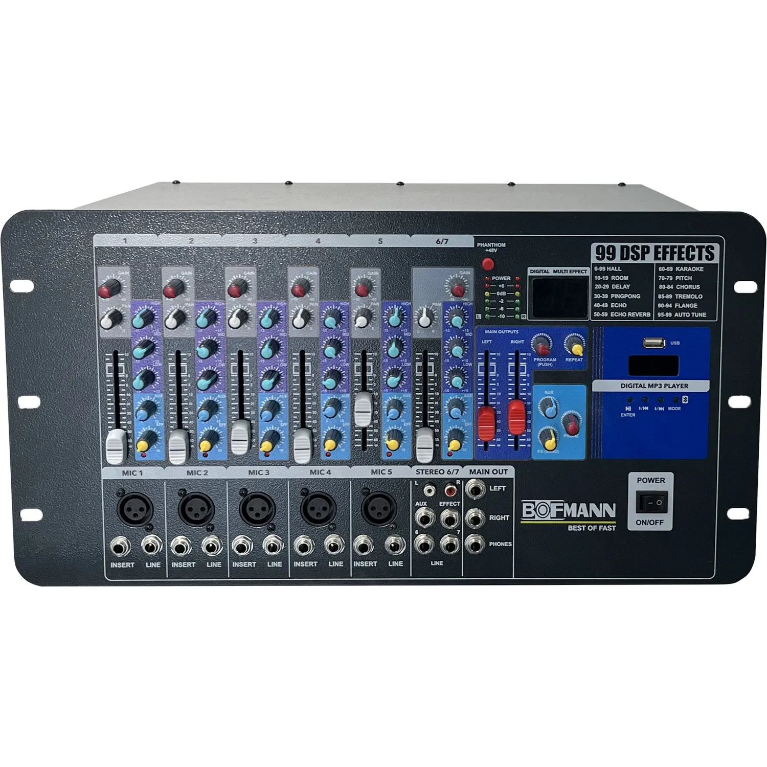 Bofmann TKM 300STR 7 Kanal 2x150 Watt Yankı Efektli Stereo Amfili Mikser