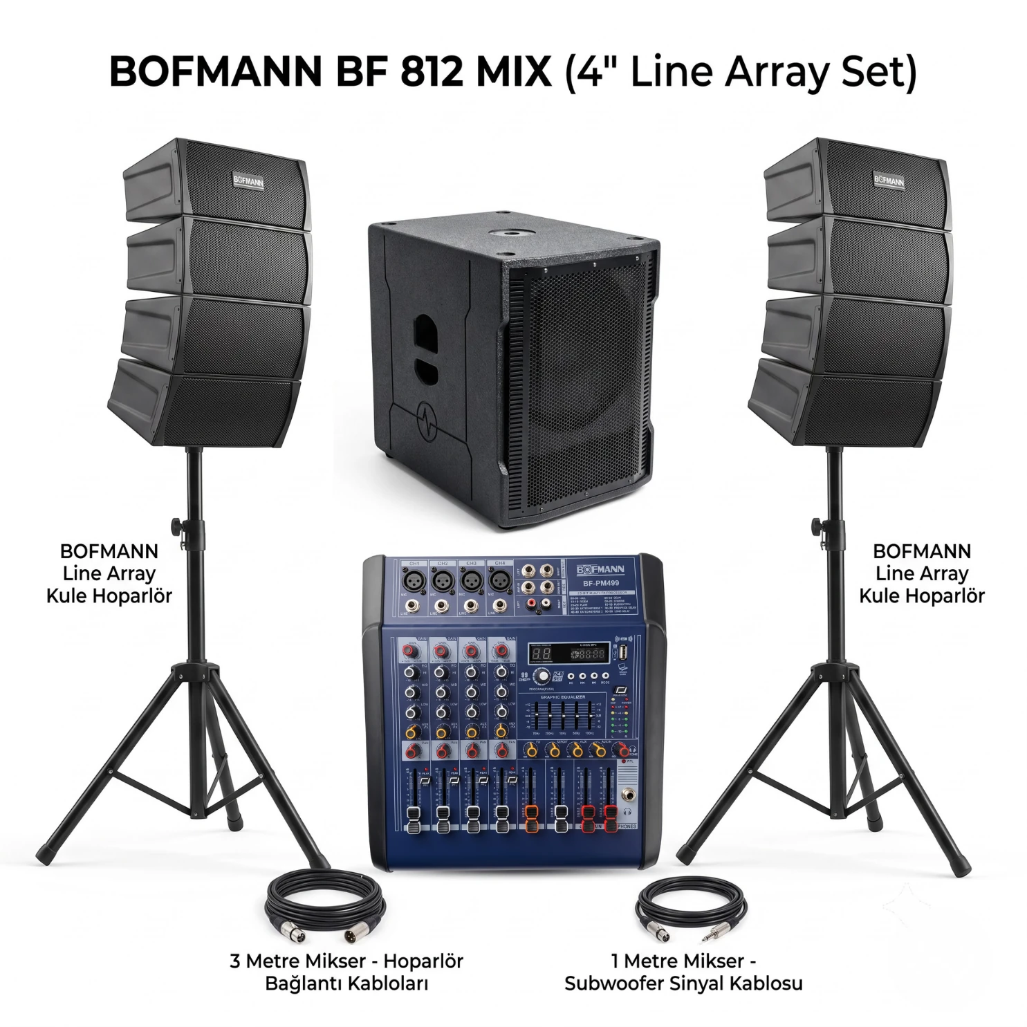 Bofmann BF 812 MIX 800 Watt Mikserli Aktif Dizi Hoparlör Sistemi