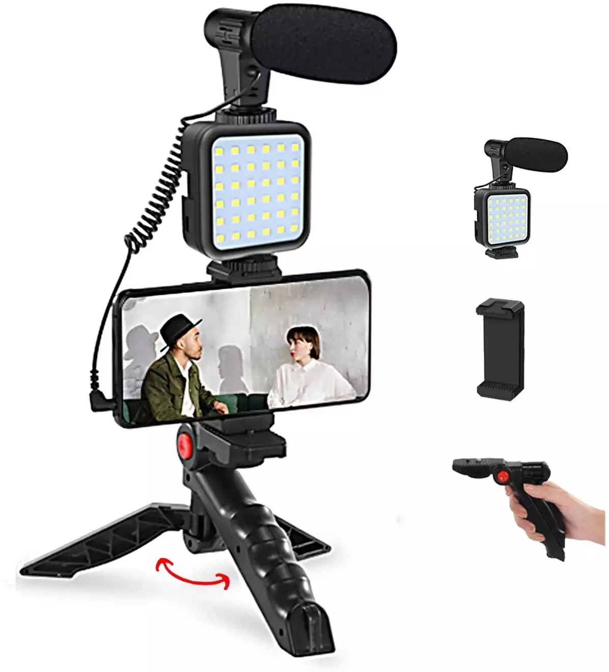 Ay-49 Smartphone Camera Video Microphone Vlogging Kit With Microphone Mini Led Light And Tripod