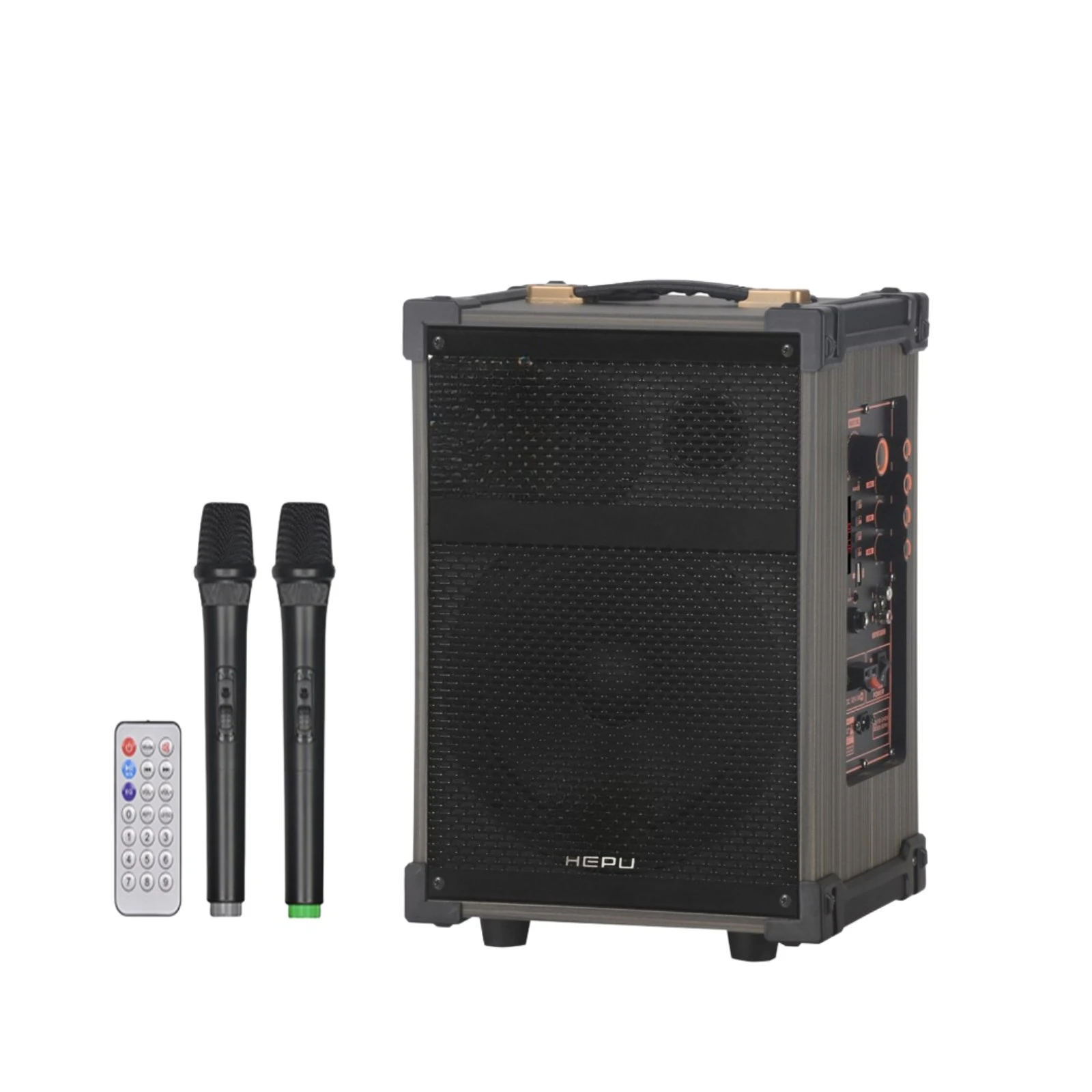 Hepu HP977 Partybox Bluetooth Hoparlör 12” 50W 2 Kablosuz Mikrofon Kumanda TWS Ses Sistemi