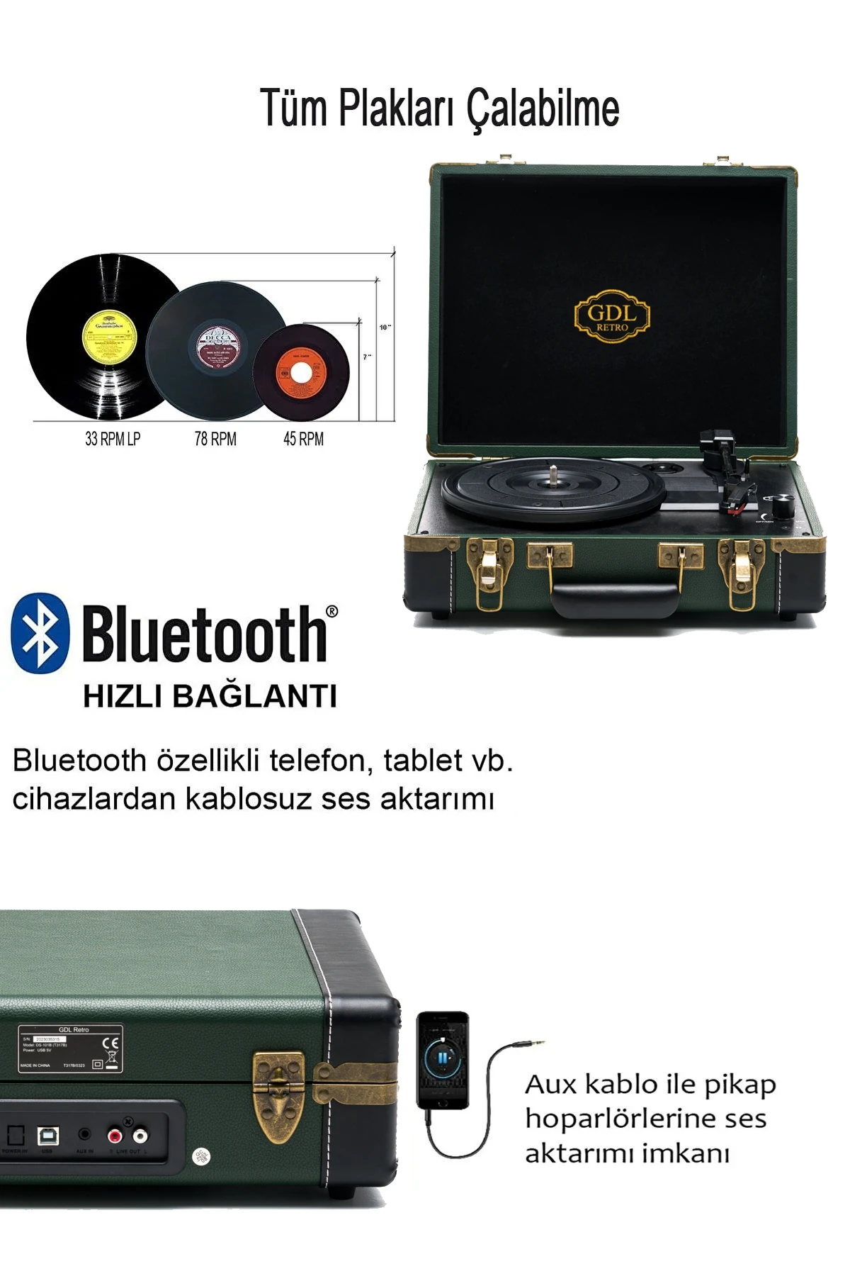 Gdl Retro Çanta Pikap T317B Yeşil (Bluetooth Şarjlı) - Elite detay