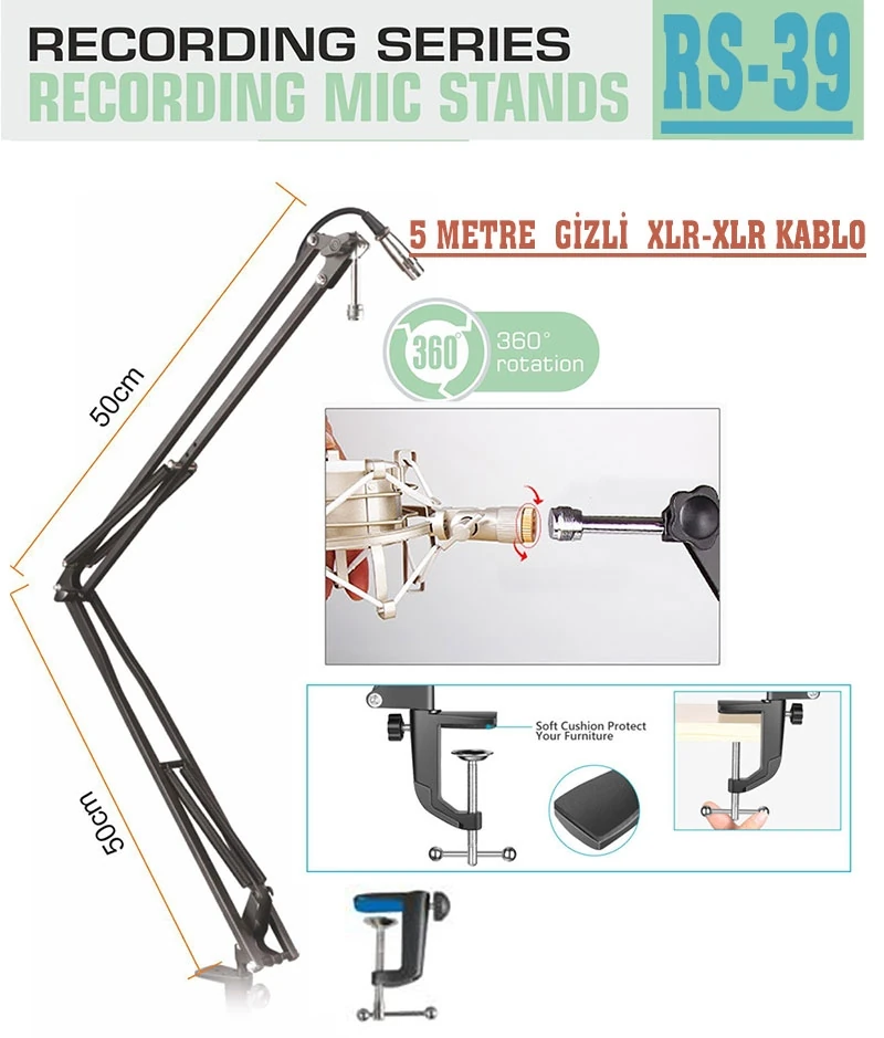 D-Stand Rs-39 50Cm Kablolu Recording Microphone Stand